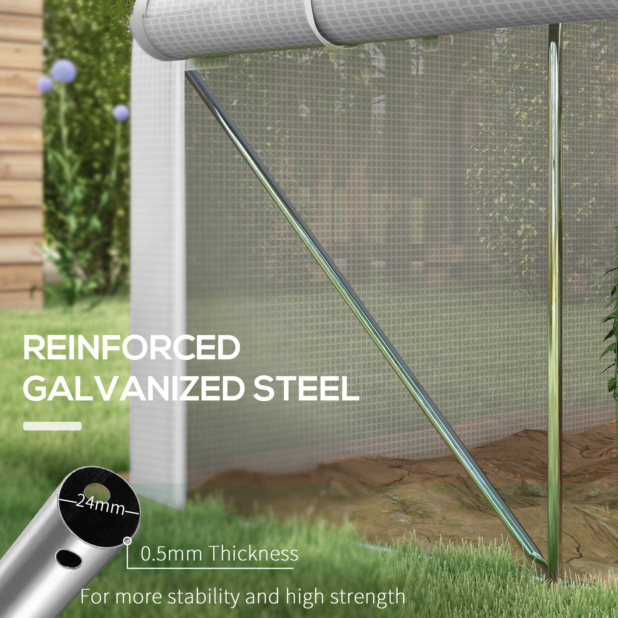 Outsunny 3 x 2(m) Walk-in Polytunnel Greenhouse, Zipped Roll Up Sidewalls, Mesh Door, 6 Mesh Windows, Tunnel Warm House Tent with PE Cover, Complimentary Plant Labels and Gloves, White - North Peak Garden Furniture