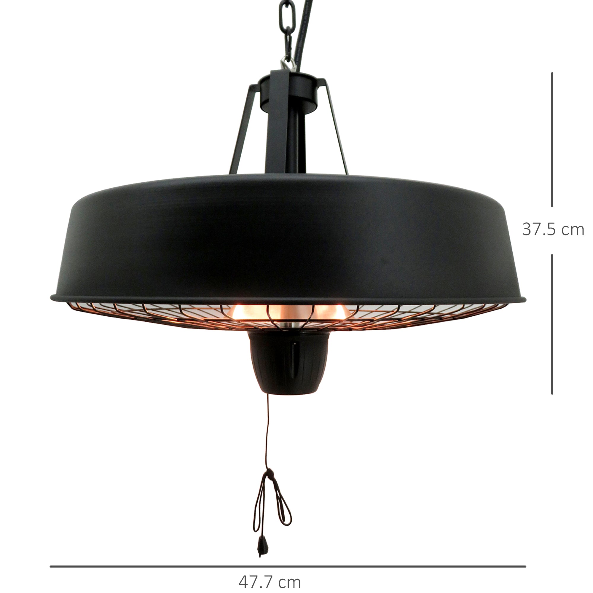 Outsunny Adjustable Power 1000/2500W Infrared Halogen Electric Patio Light Heater, Ceiling Hanging Mount -Black - North Peak Garden Furniture