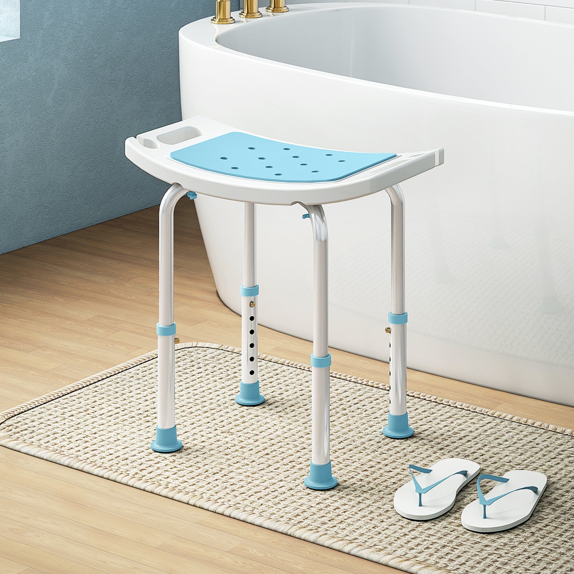 HOMCOM Shower Chair, Adjustable Height Shower Stool with Aluminium Frame and Non-Slip Feet, Bathtub Stool Seat for Elderly Disabled Handicap, Turquoise
