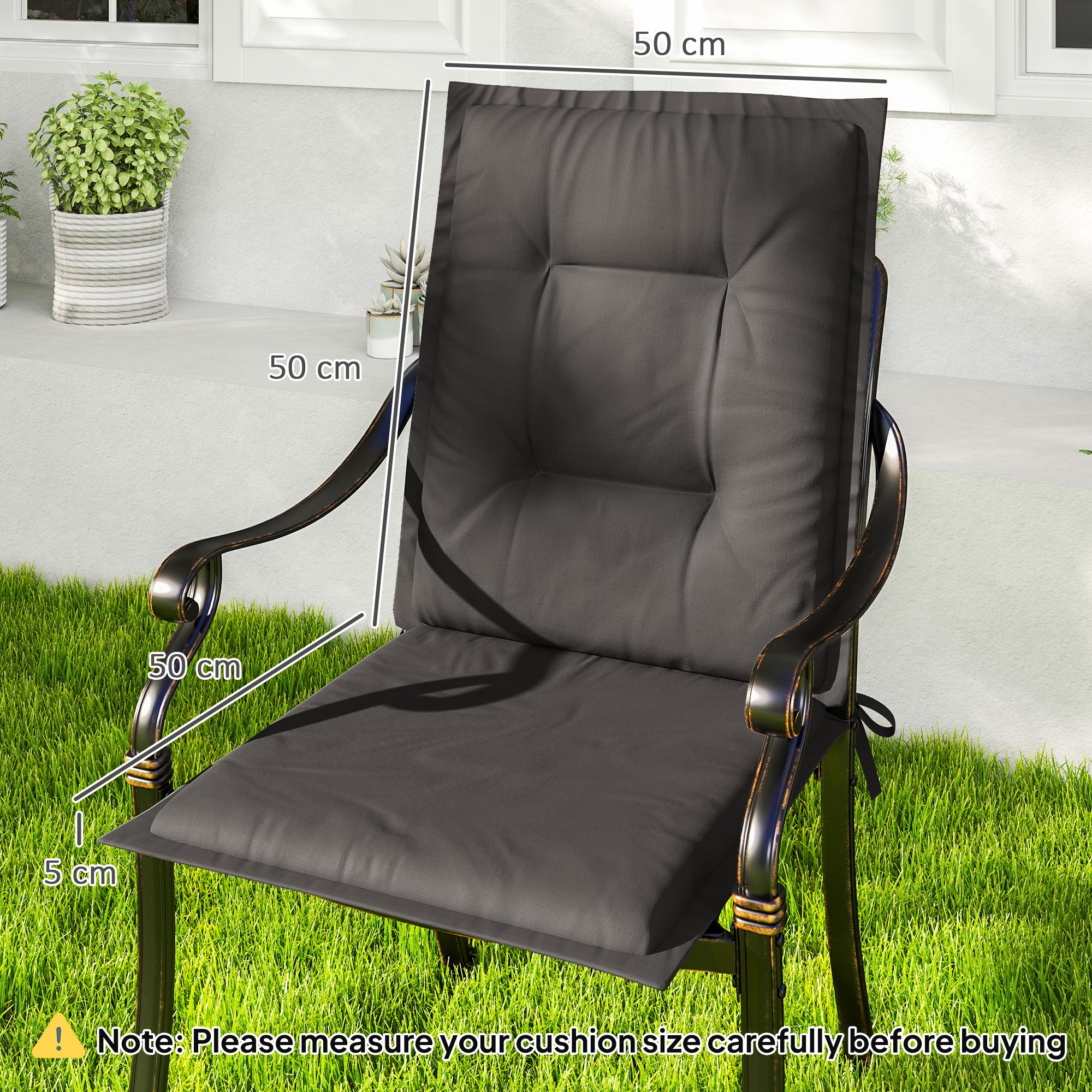 Outsunny Set of Four Padded Garden Seat Cushions - Charcoal Grey - North Peak Garden Furniture