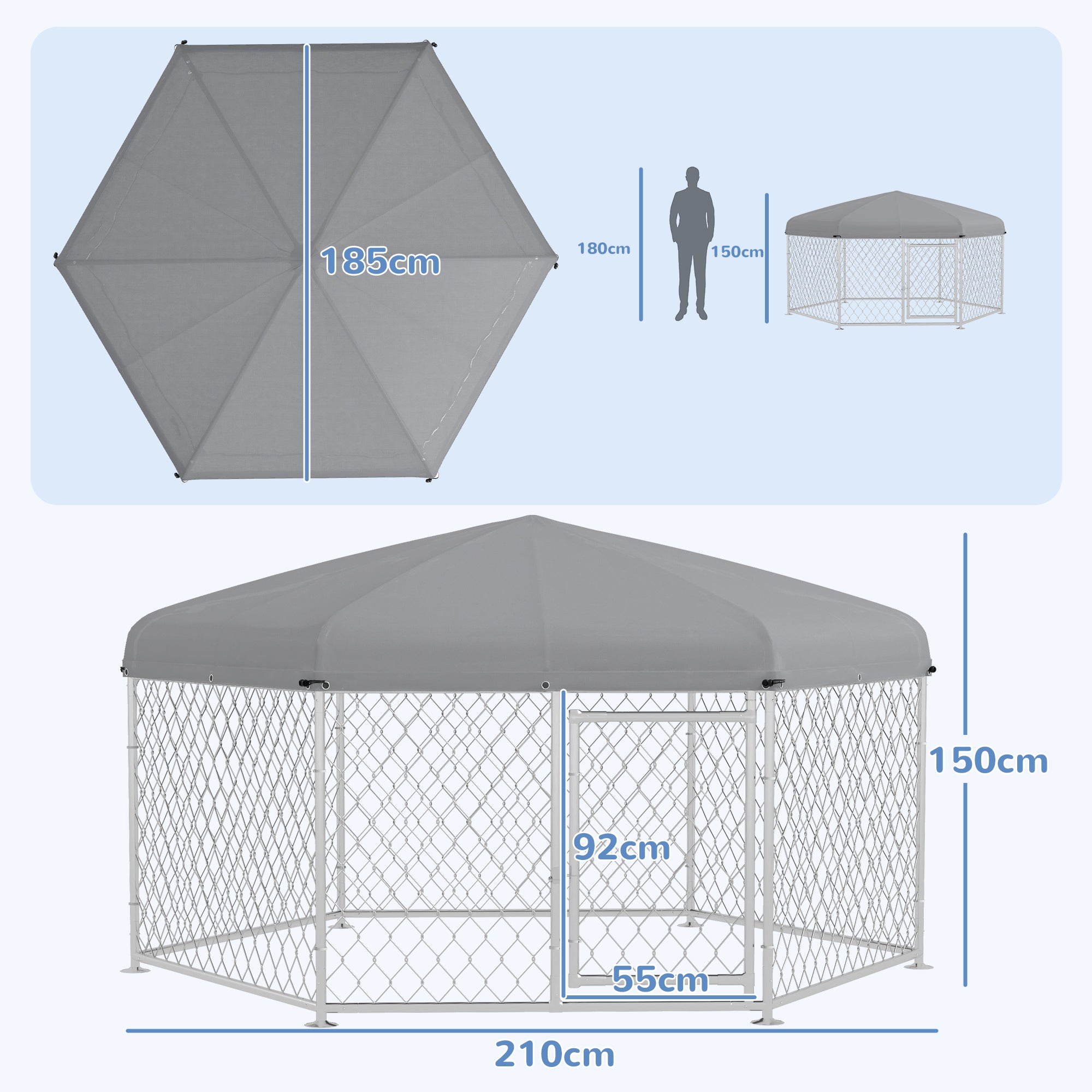 PawHut Dog Kennel and Run with Lockable Door, for Garden, Patio, Terrace, Large Dogs, 2.1 x 1.85 x 1.5m