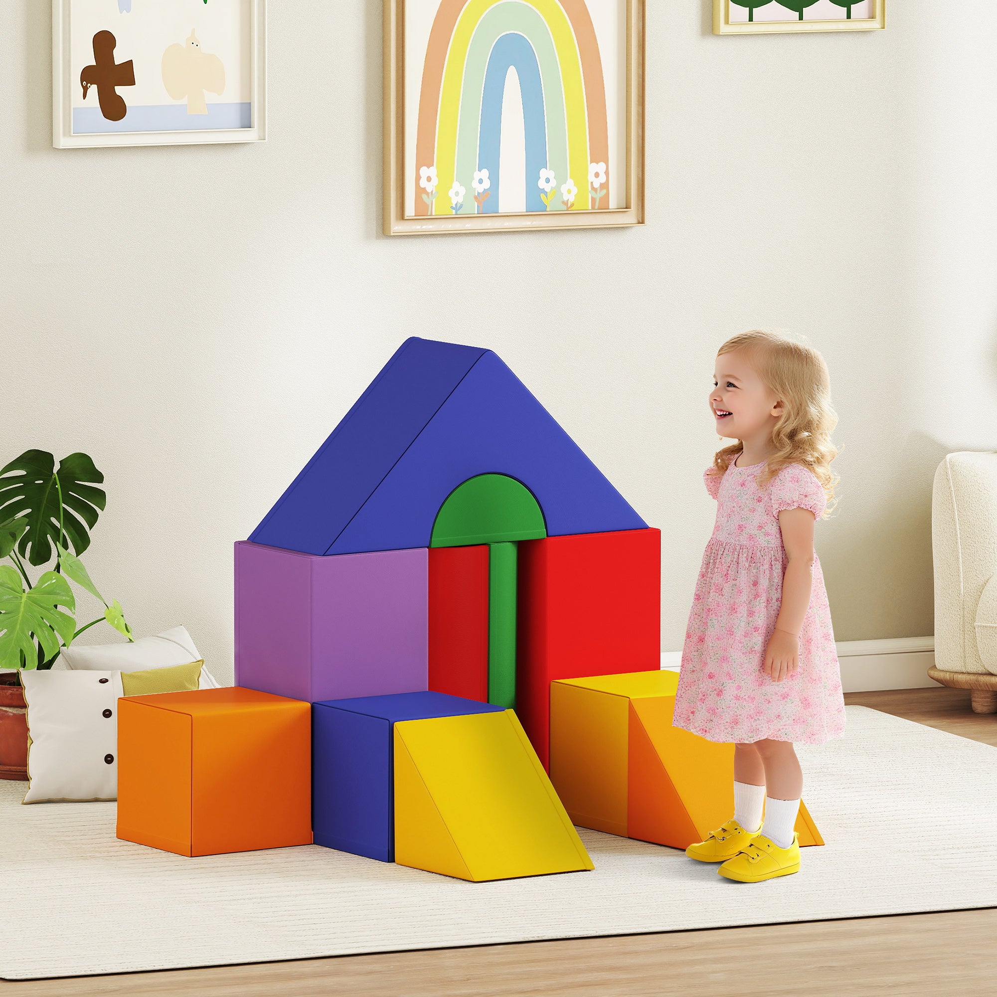 HOMCOM 11 Piece Soft Play Equipment for Toddlers, Soft Play Set Kids Foam Blocks Toys for Climb and Crawl, Multi-colored