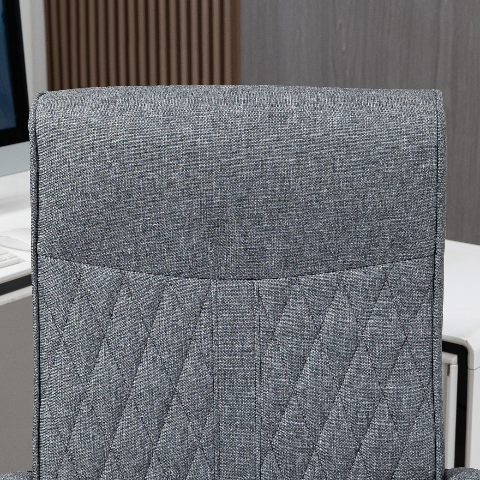 Vinsetto High Back Home Office Chair, Linen Fabric Computer Chair, Swivel Desk Chair with Adjustable Height for Living Room, Bedroom, Study, Dark Grey - North Peak Garden Furniture
