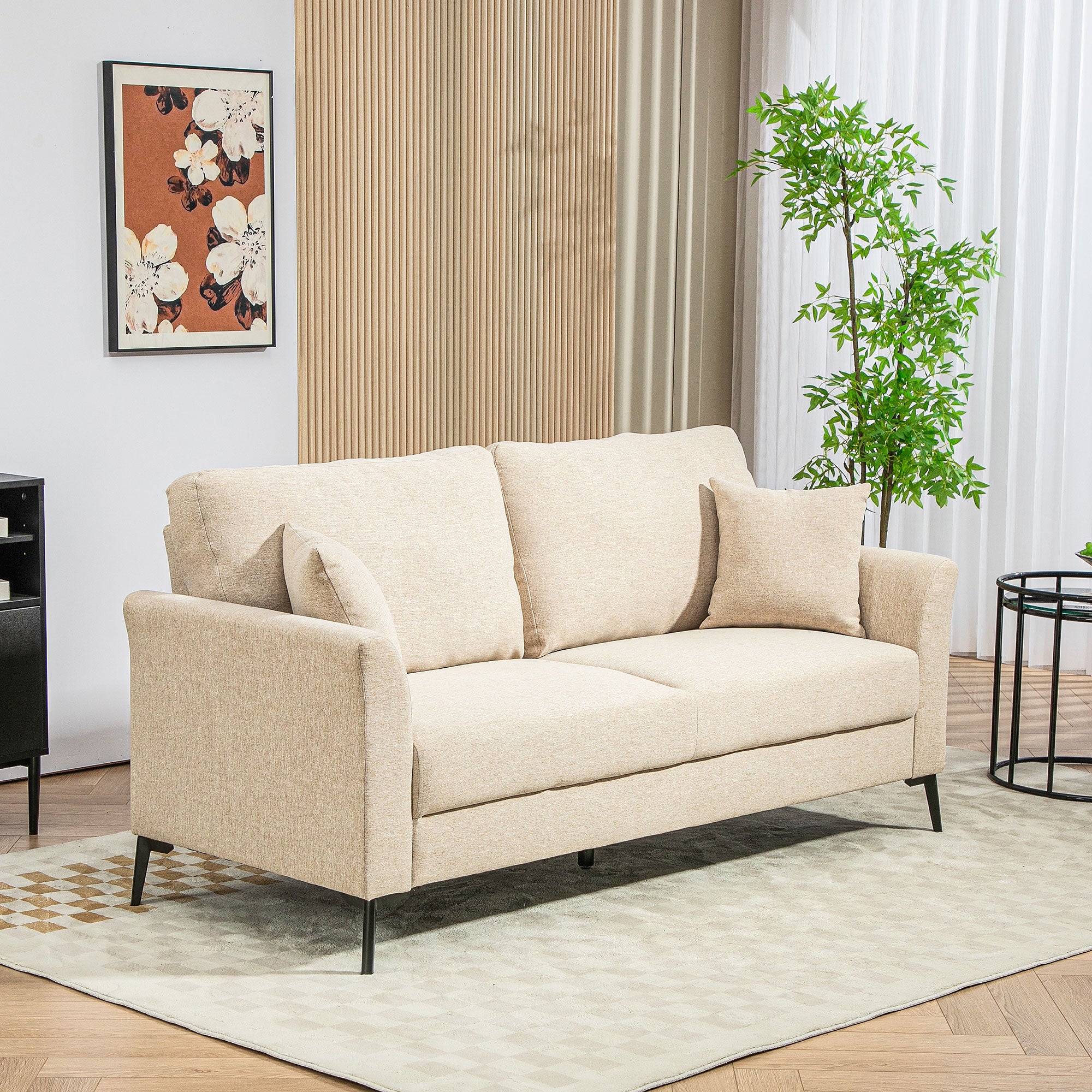 HOMCOM Three-Seater Linen-Look Sofa - Beige - North Peak Garden Furniture