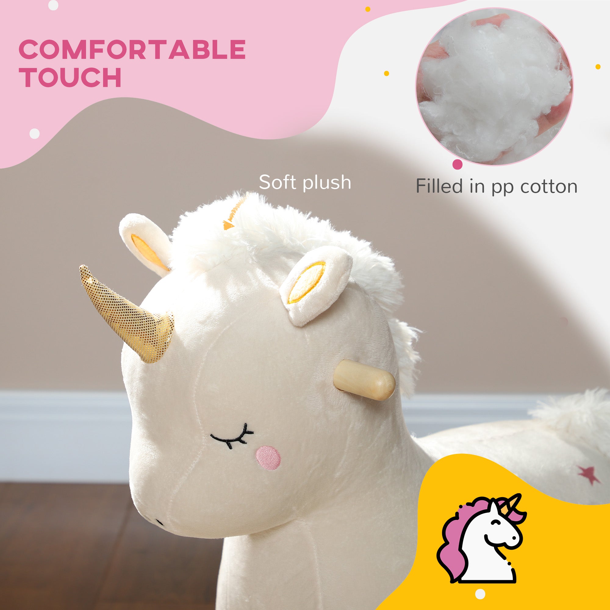 AIYAPLAY Rocking Horse with Unicorn Design, Sounds, for Ages 2-4 Years, White - North Peak Garden Furniture