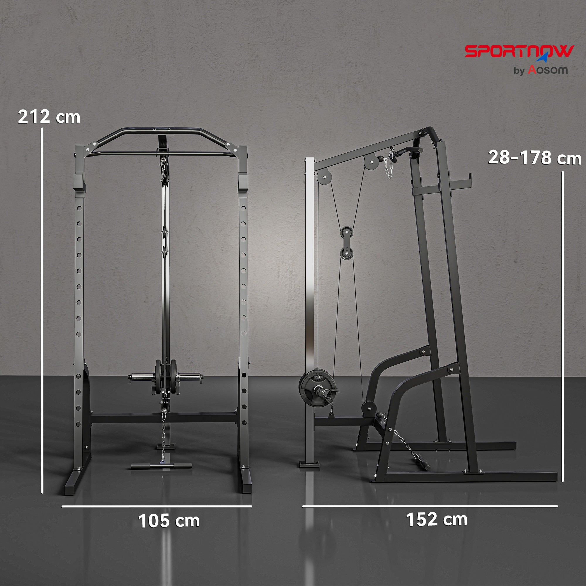 SPORTNOW Power Cage Power Rack with 15-Level Squat Rack, Cable Pulley System, Pull up Stand and Push up Stand