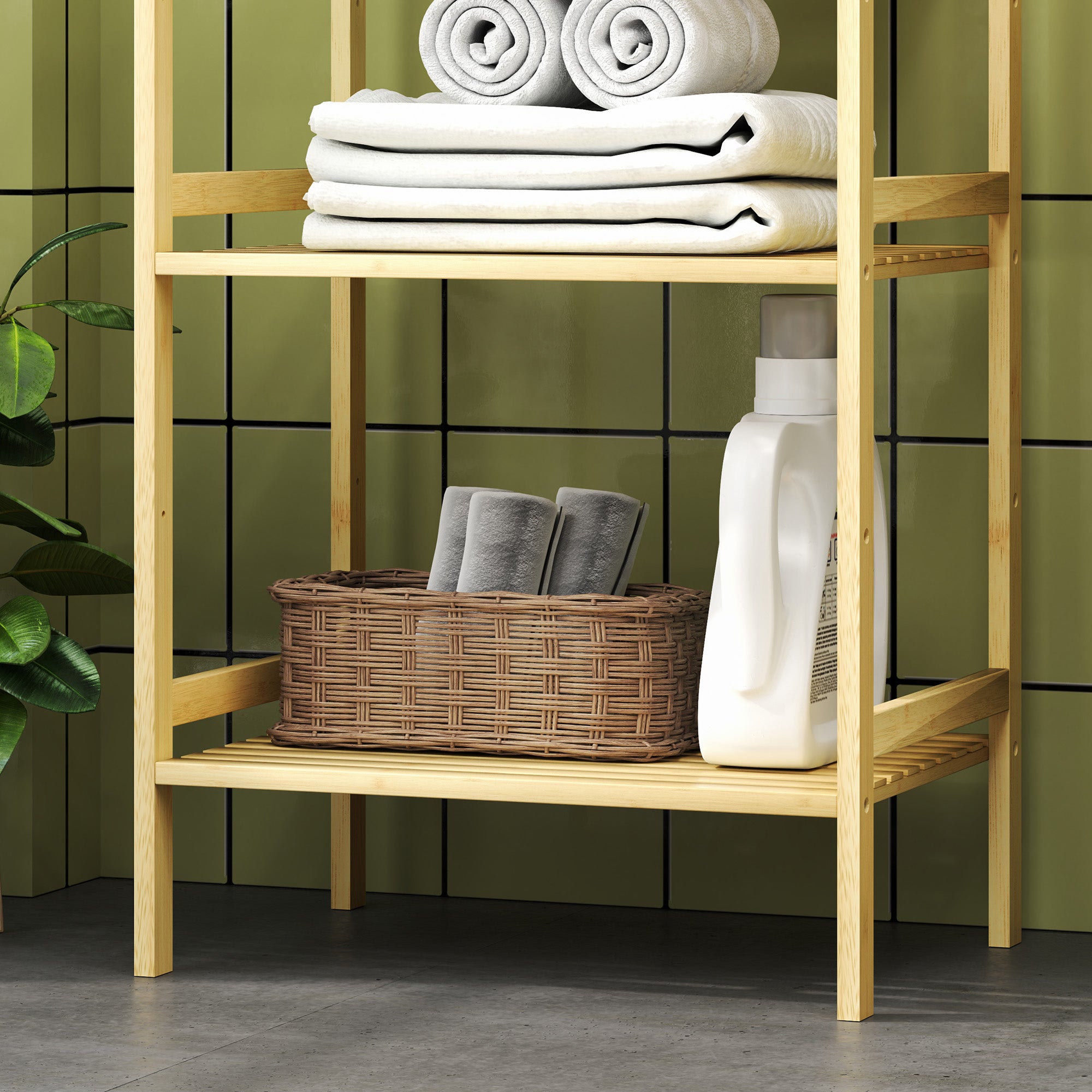 HOMCOM Three-Tier Bamboo Adjustable Shelf Storage Unit - North Peak Garden Furniture