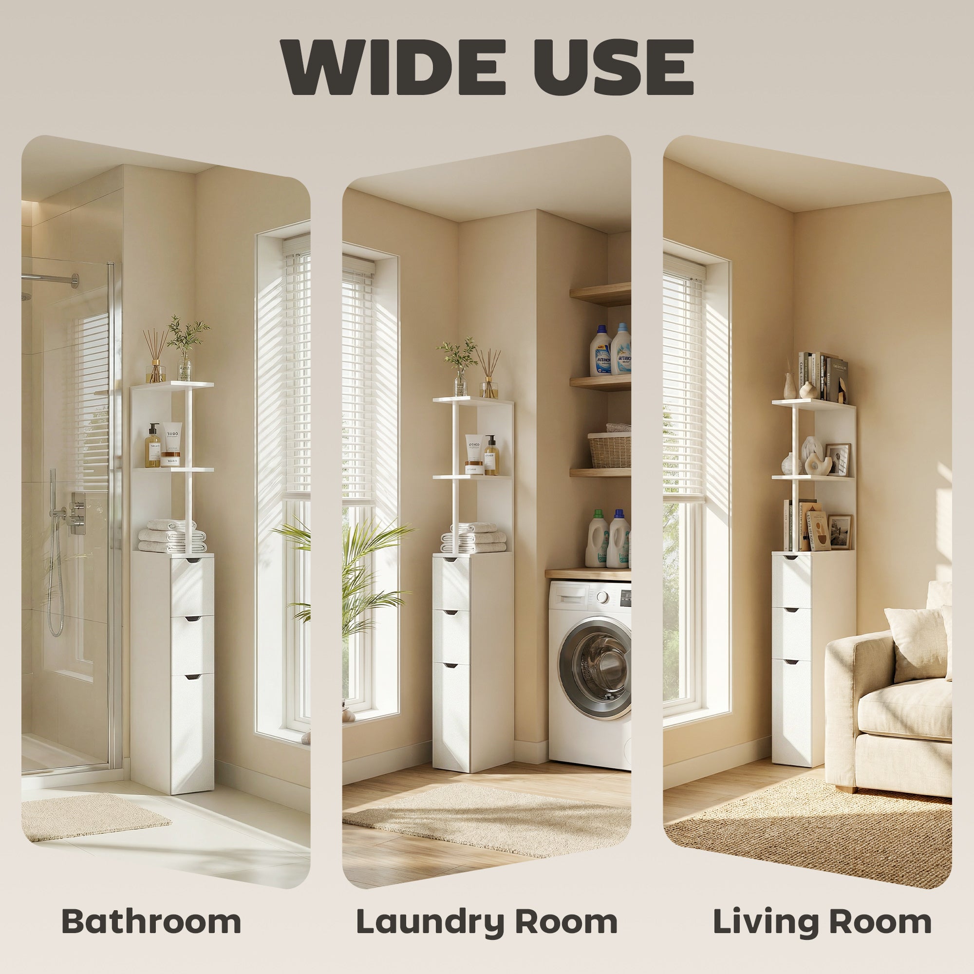 kleankin Slim Bathroom Storage Cabinet with Drawers, Tall Bathroom Cupboard with 2-Tier Shelf, White