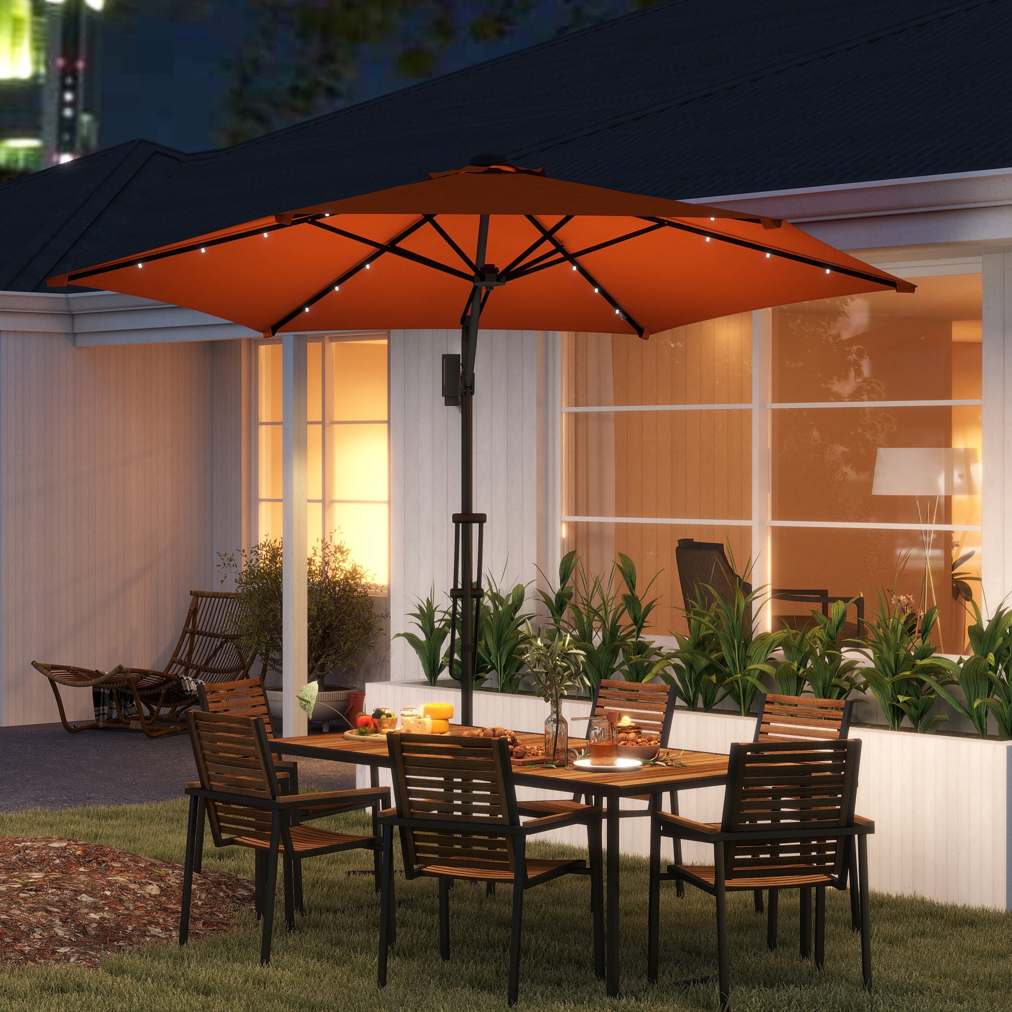 Outsunny 3(m) Garden Parasol Cantilever Umbrella with Solar LED - Orange - North Peak Garden Furniture