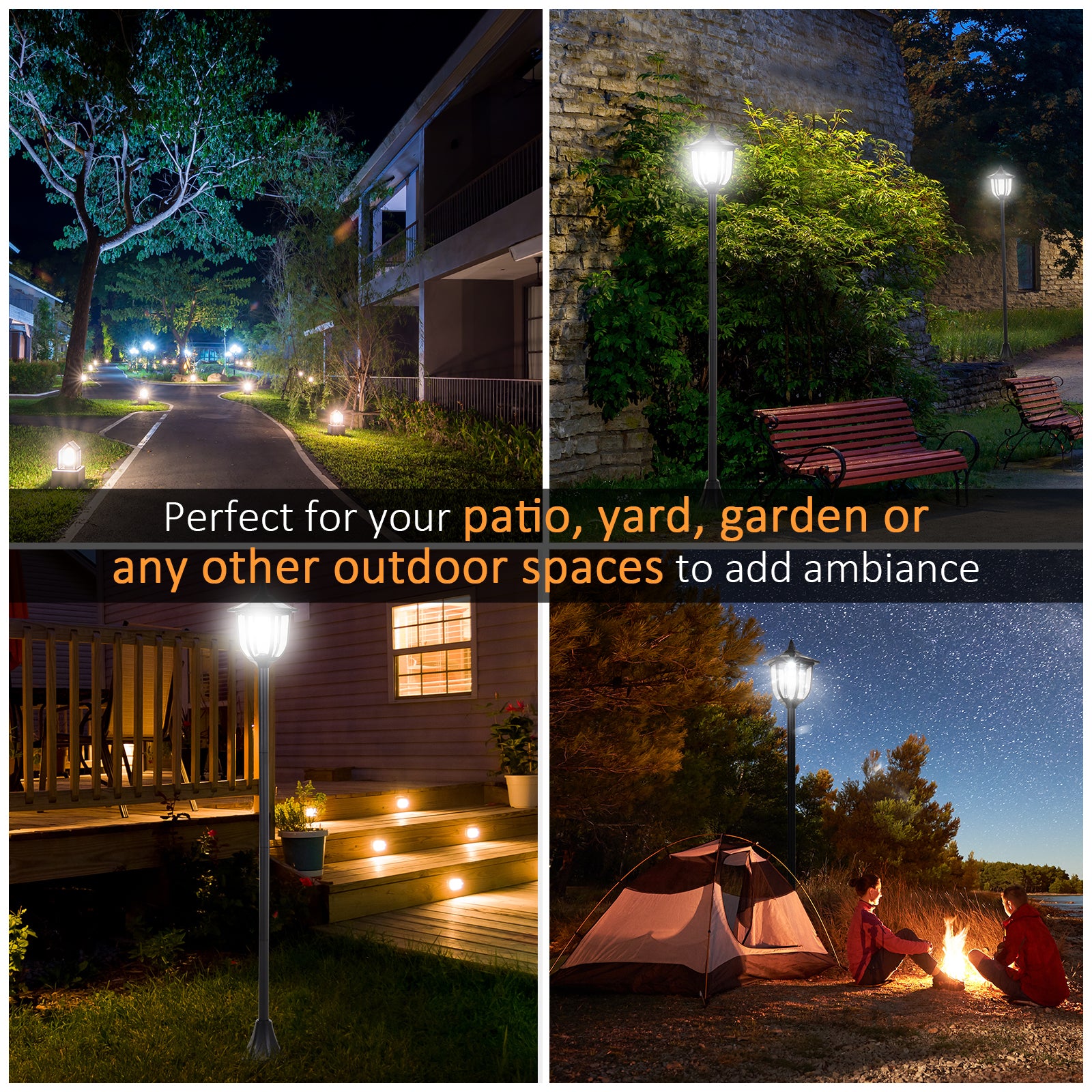 Outsunny 1.77m Tall Free-Standing ABS Garden Solar LED Lamp Post Black