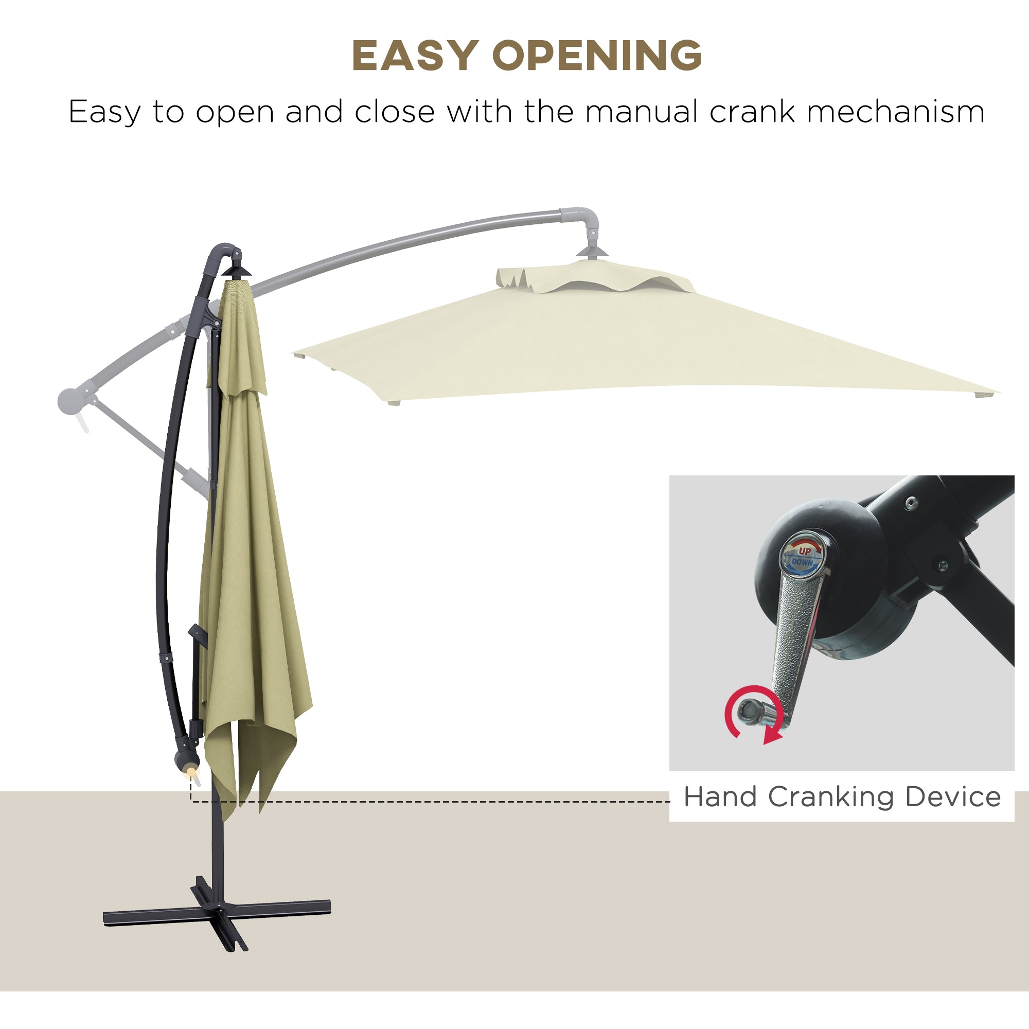 Outsunny 3m Square Canopy Cantilever Parasol, with Cross Base - Beige