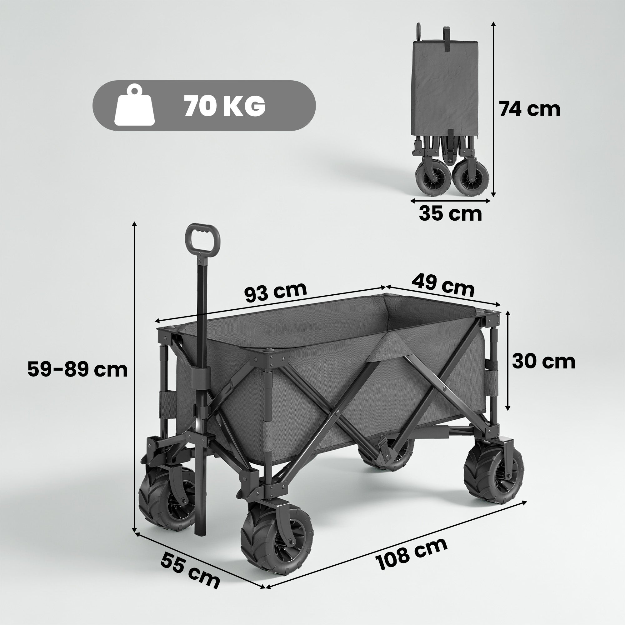 Outsunny Outdoor Pull Along Cart Folding Cargo Wagon Trailer Trolley for Beach Garden with Handle, Anti-Slip Wheel - Dark Grey