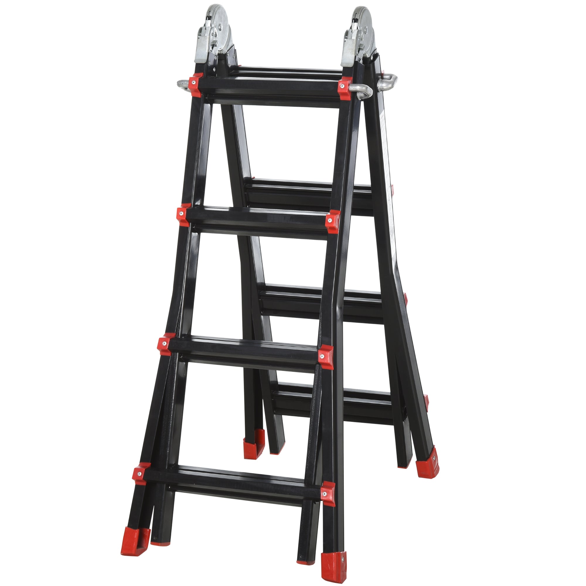 HOMCOM 4M Aluminium Duo Ladder Telescopic Herringbone Changeable Multi-Purpose w/ Non-Slip Steps Climbing DIY Platform Portable Workshop House Garden - North Peak Garden Furniture