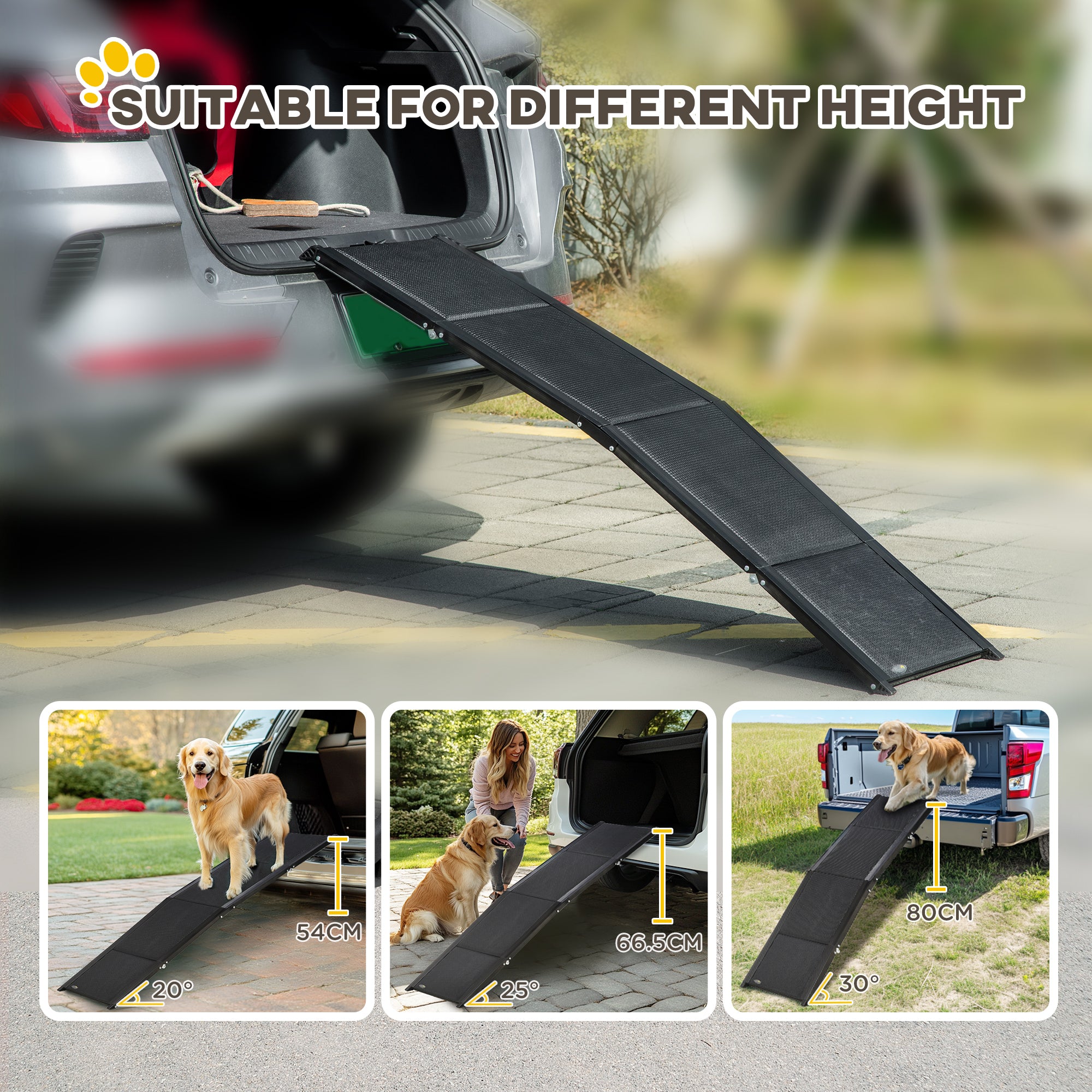 PawHut Folding Dog Ramp for Car, Portable Pet Ramp, with Non-Slip Surface, Aluminium Alloy Frame, for XL Dogs - North Peak Garden Furniture