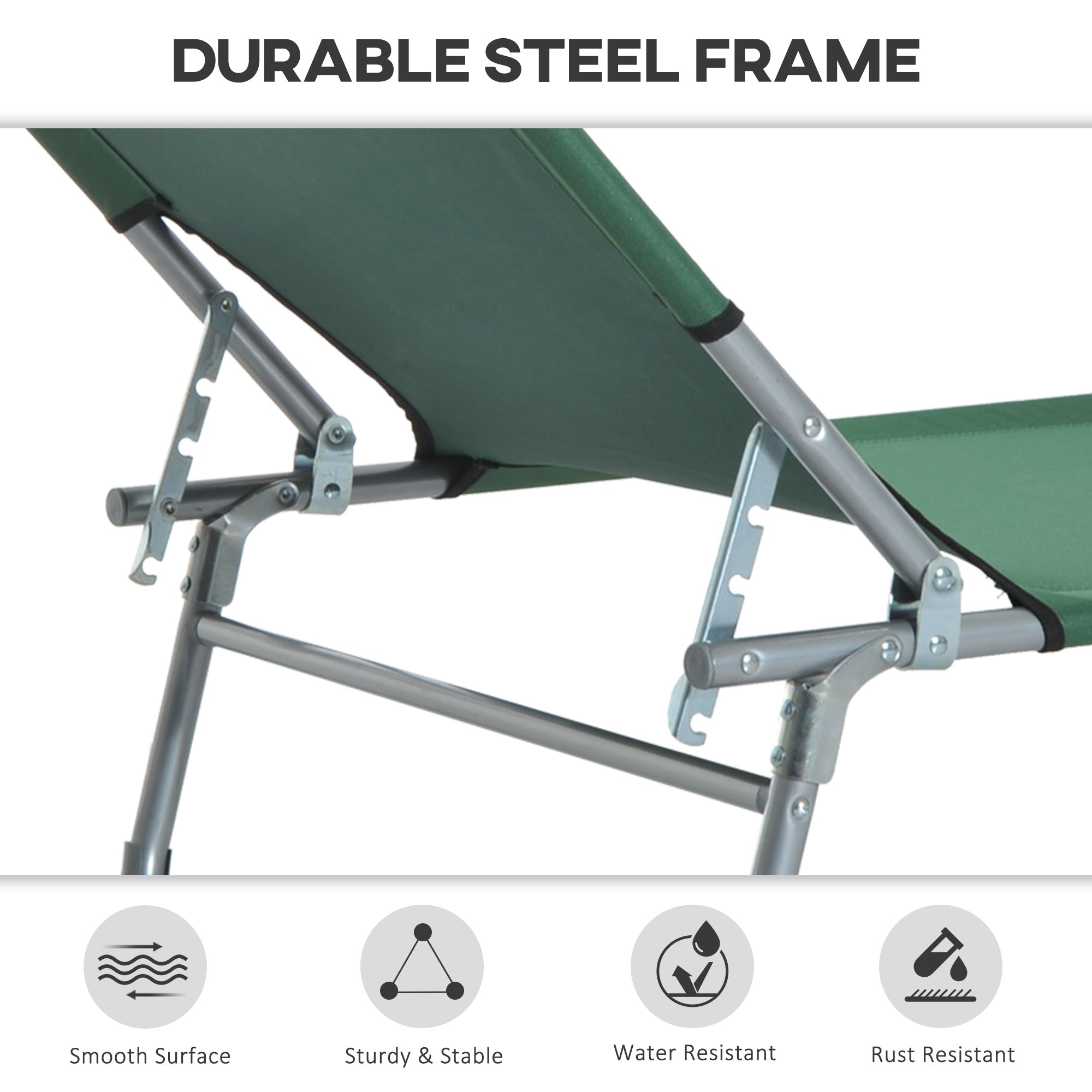 Outsunny Reclining Sun Lounger Chair Folding Camping Bed with 4-Position Adjustable Backrest, for Travel Indoor Outdoor Office Fishing, Green - North Peak Garden Furniture