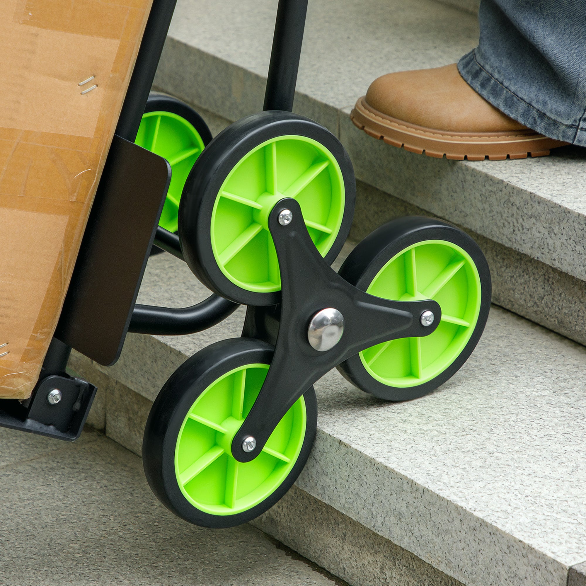 DURHAND Steel Climbing Stairs Trolley Hand Trucks 6-Wheels Foldable Load Cart 120kg, Green - North Peak Garden Furniture