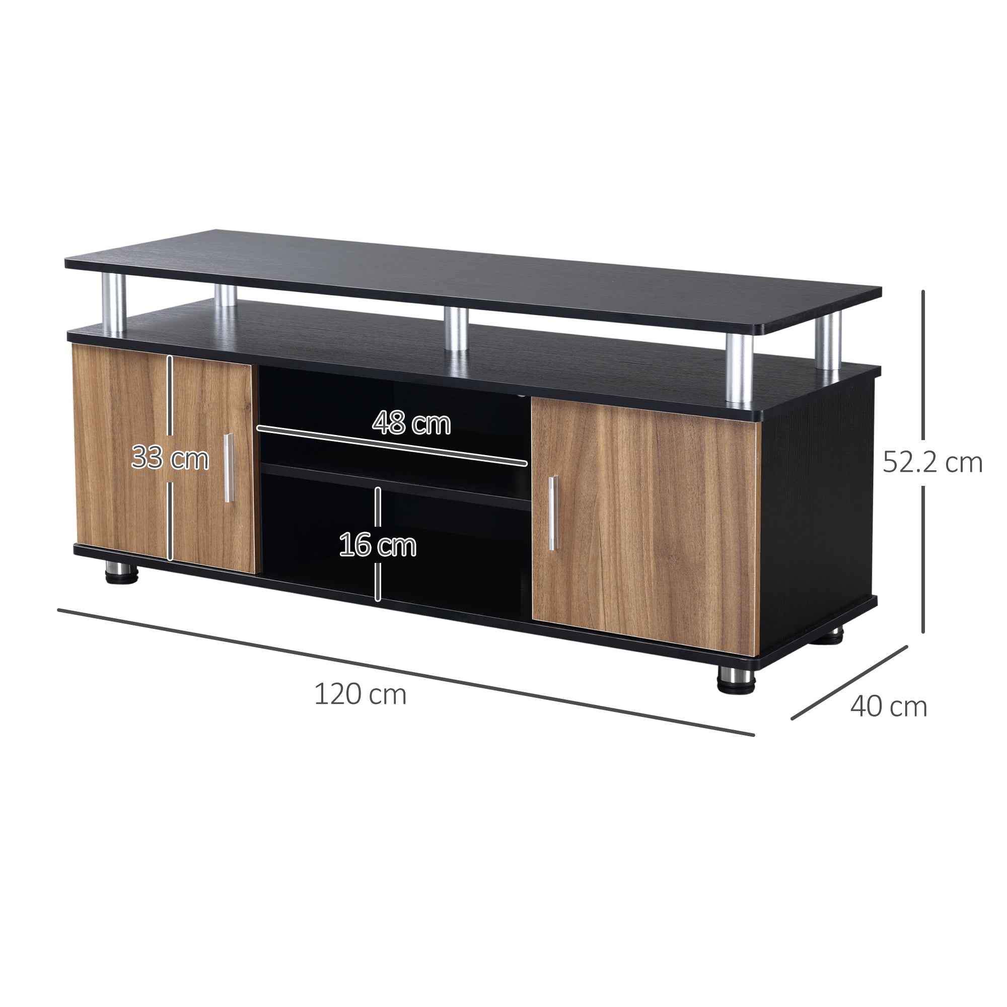 HOMCOM TV Cabinet Unit for TVs up to 50'' with Storage Shelf and Cupboards, Living Room Entertainment Center Media Console, Black and Walnut - North Peak Garden Furniture
