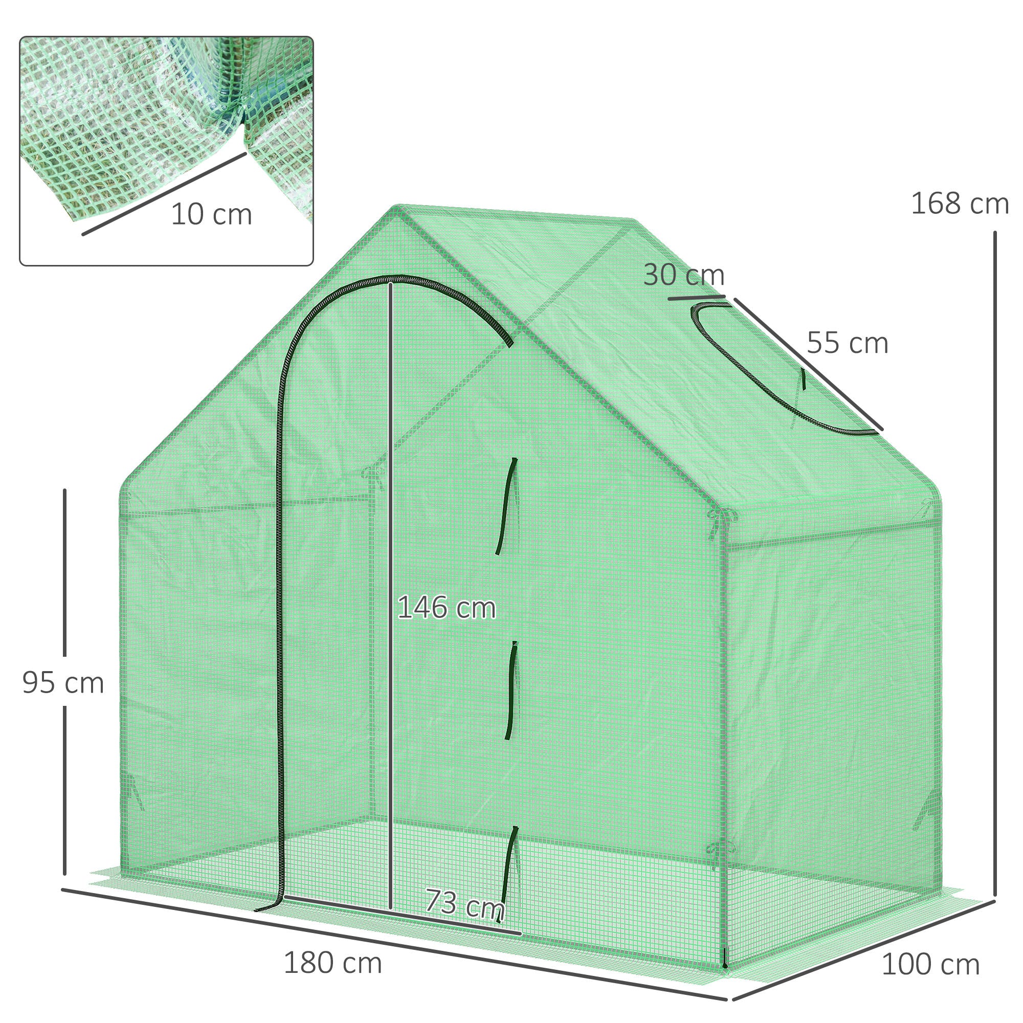 Outsunny Walk In Mini Greenhouse Garden Outdoor Flower Planter Steel Frame w/ Zipped Door & Window, PE Cover, 180 x 100 x 168CM