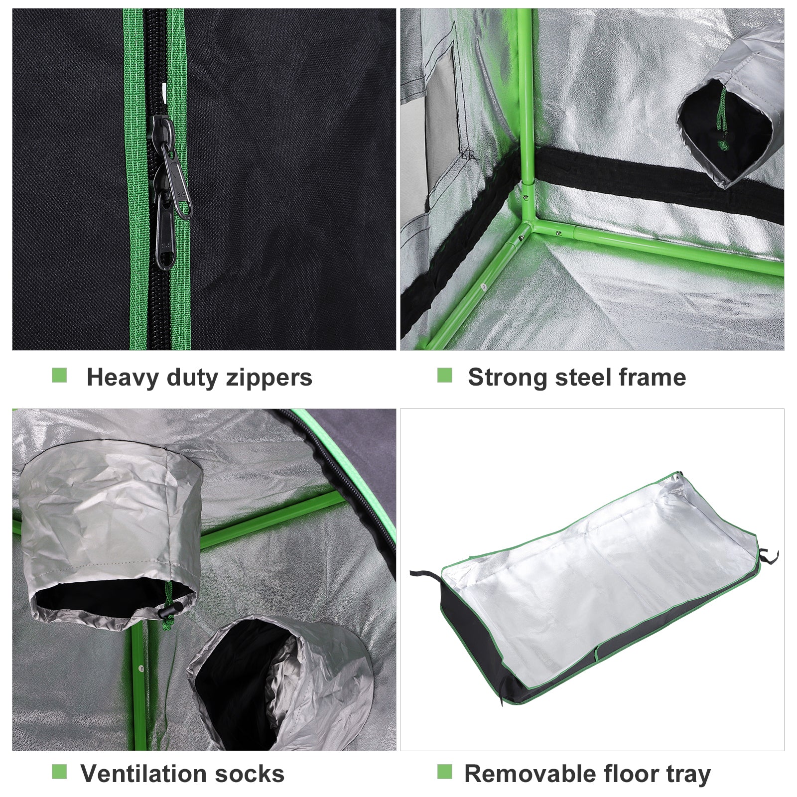 Outsunny Mylar Hydroponic Grow Tent with Adjustable Vents and Floor Tray for Indoor Plant Growing, 60 x 60 x 140cm - North Peak Garden Furniture