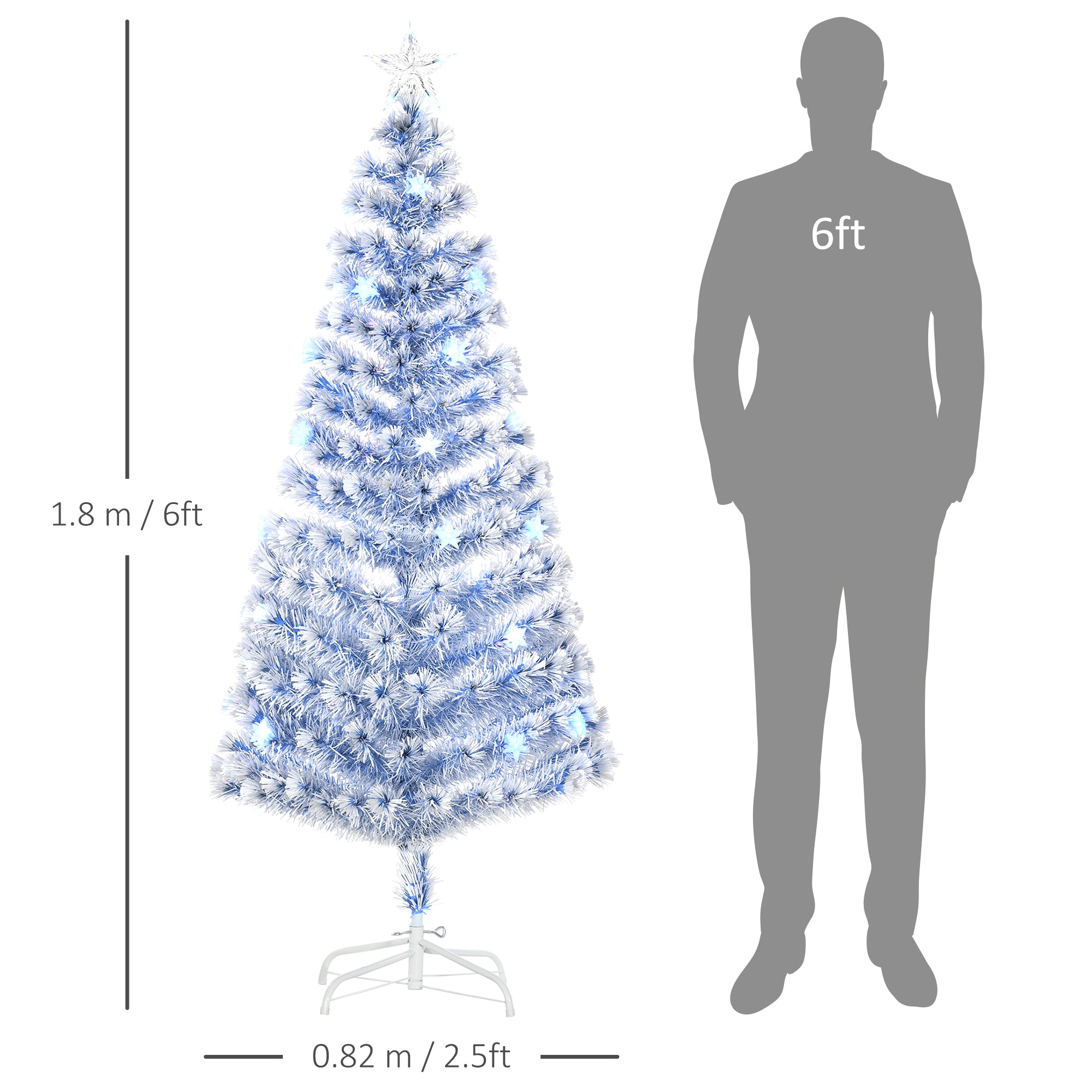 HOMCOM 6FT Artificial Fibre Optic Christmas Tree Seasonal Decoration w/ LED Lights Pre-Lit Easy Store White Blue - North Peak Garden Furniture