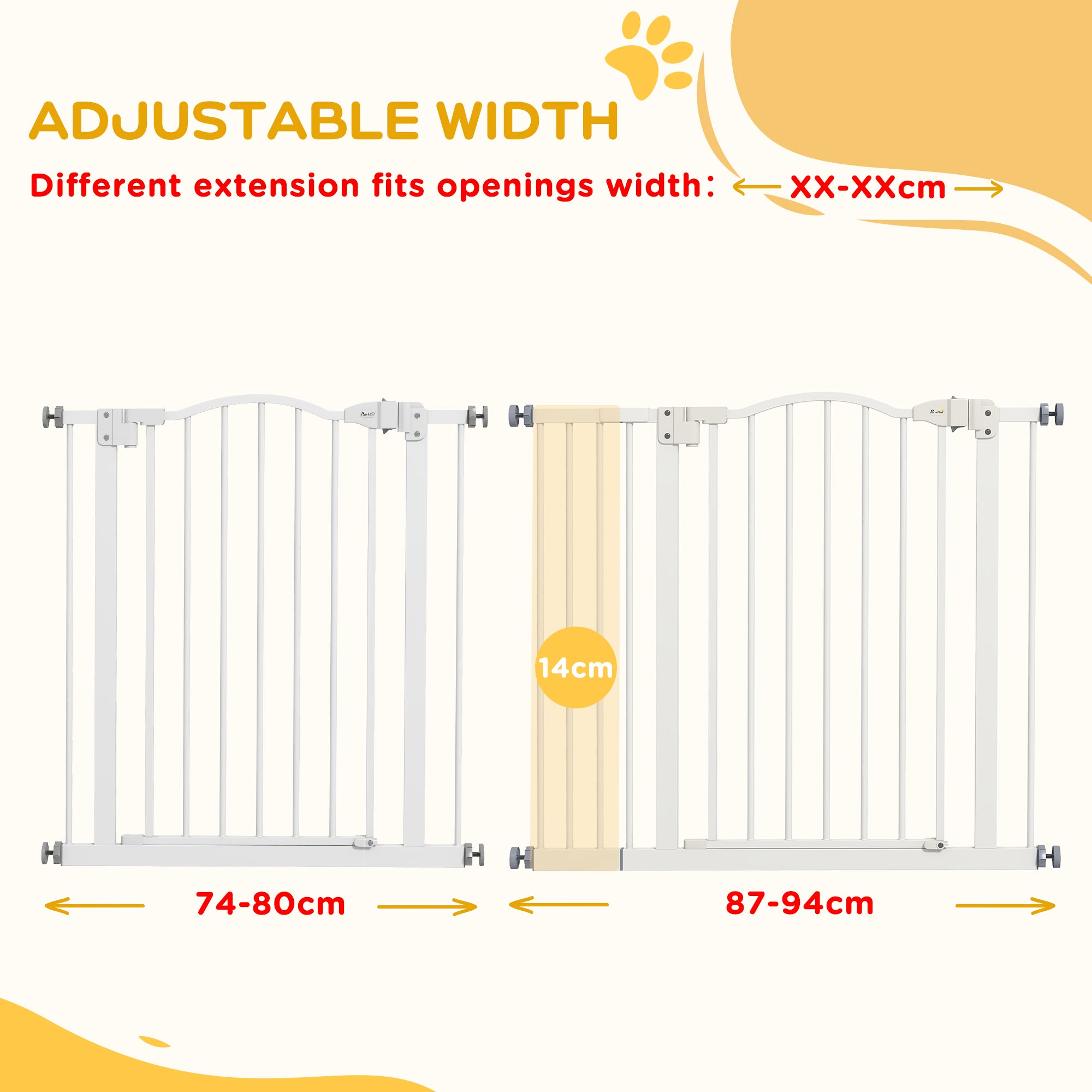 PawHut Metal 74-94cm Adjustable Pet Gate Safety Barrier w/ Auto-Close Door White - North Peak Garden Furniture