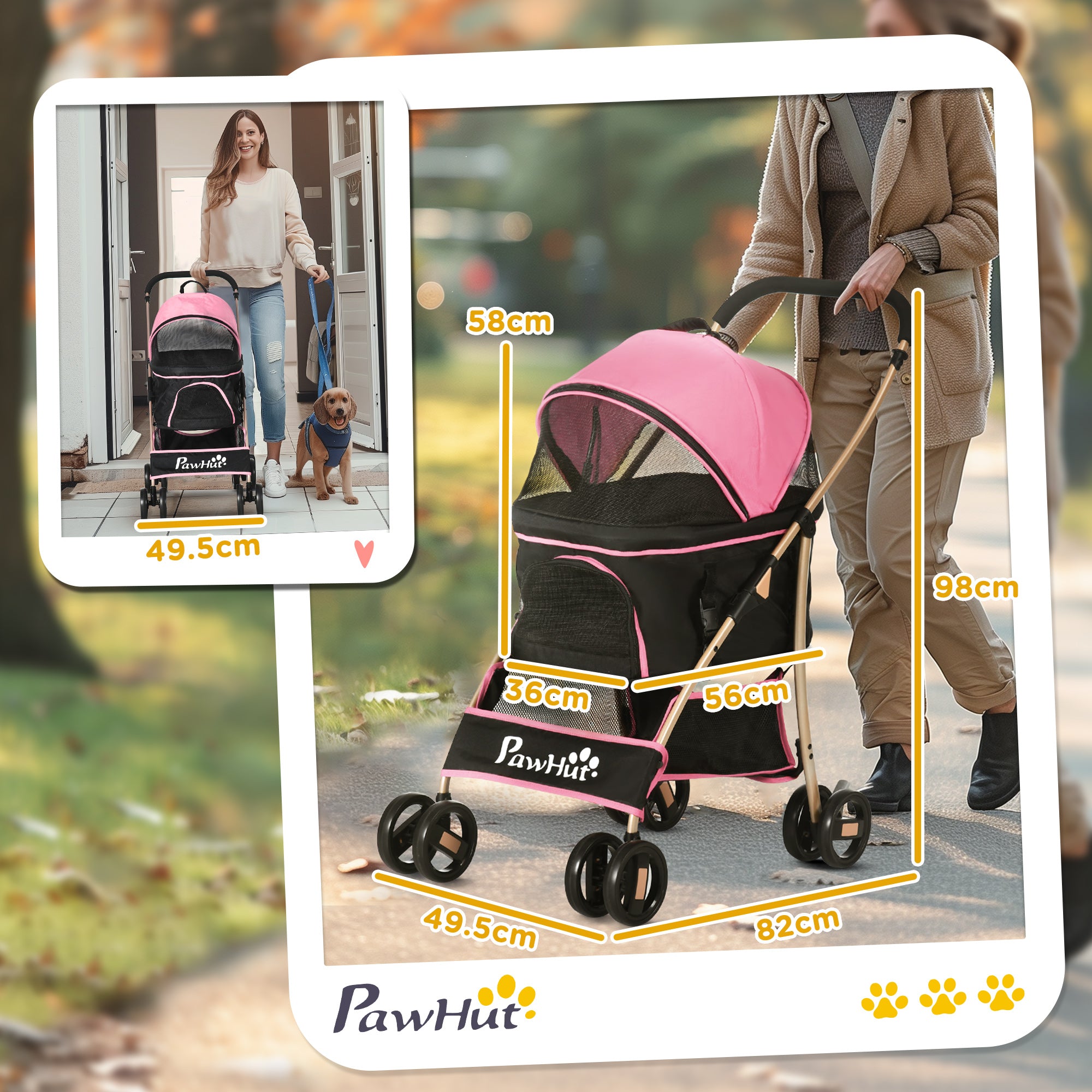 PawHut 3 In 1 Detachable Pet Stroller, for Extra Small and Small Dogs - Pink