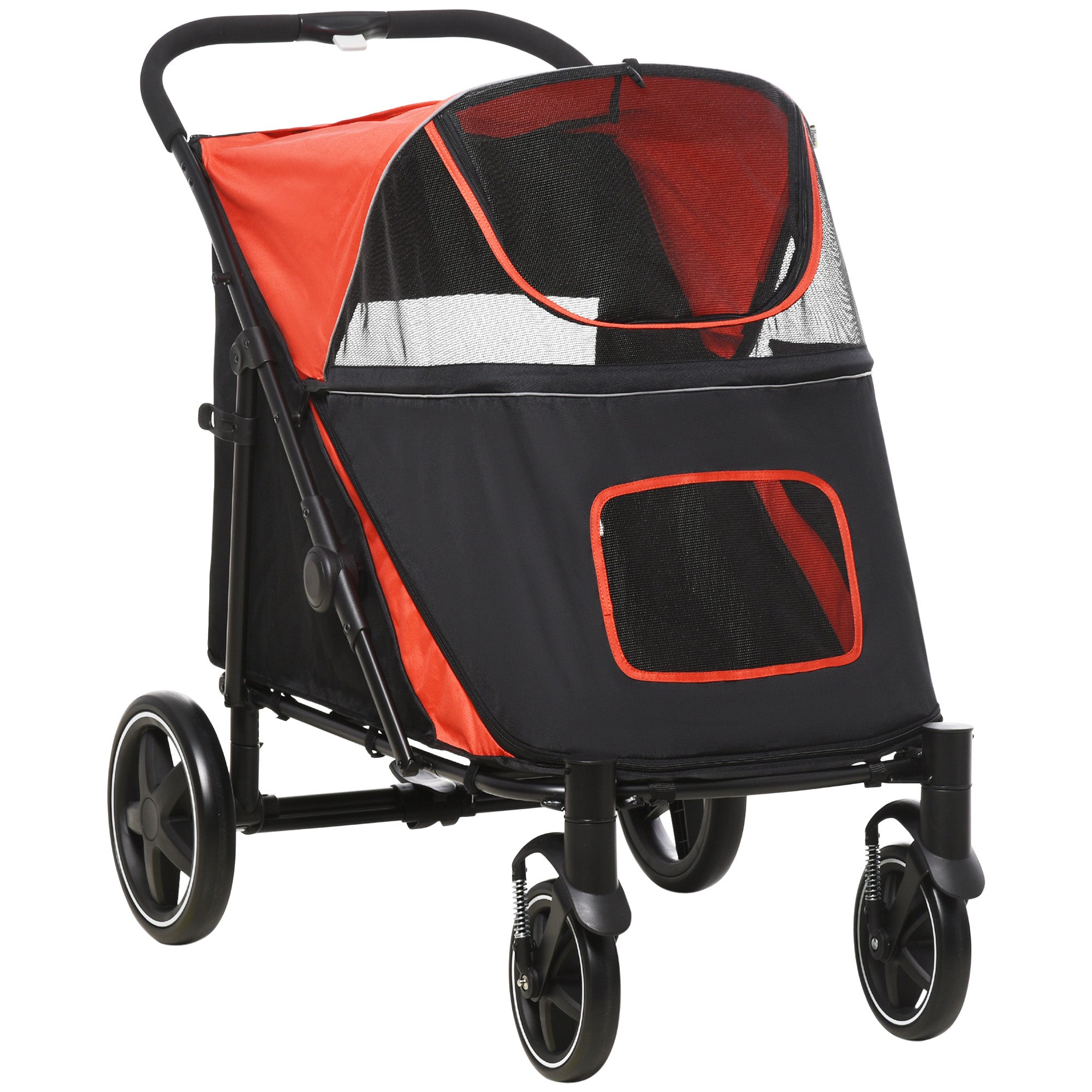 PawHut Foldable Pet Stroller, with Universal Wheels, Shock Absorber, for Medium and Large Dogs - Red - North Peak Garden Furniture
