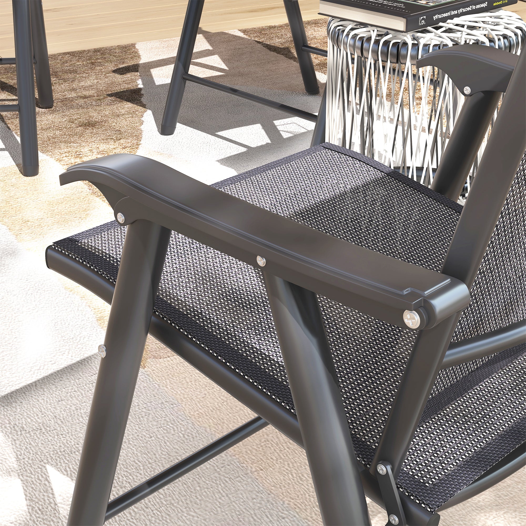 Outsunny Set of 4 Foldable Metal Garden Chairs Outdoor Patio Park Dining Seat Furniture Charcoal Grey - North Peak Garden Furniture