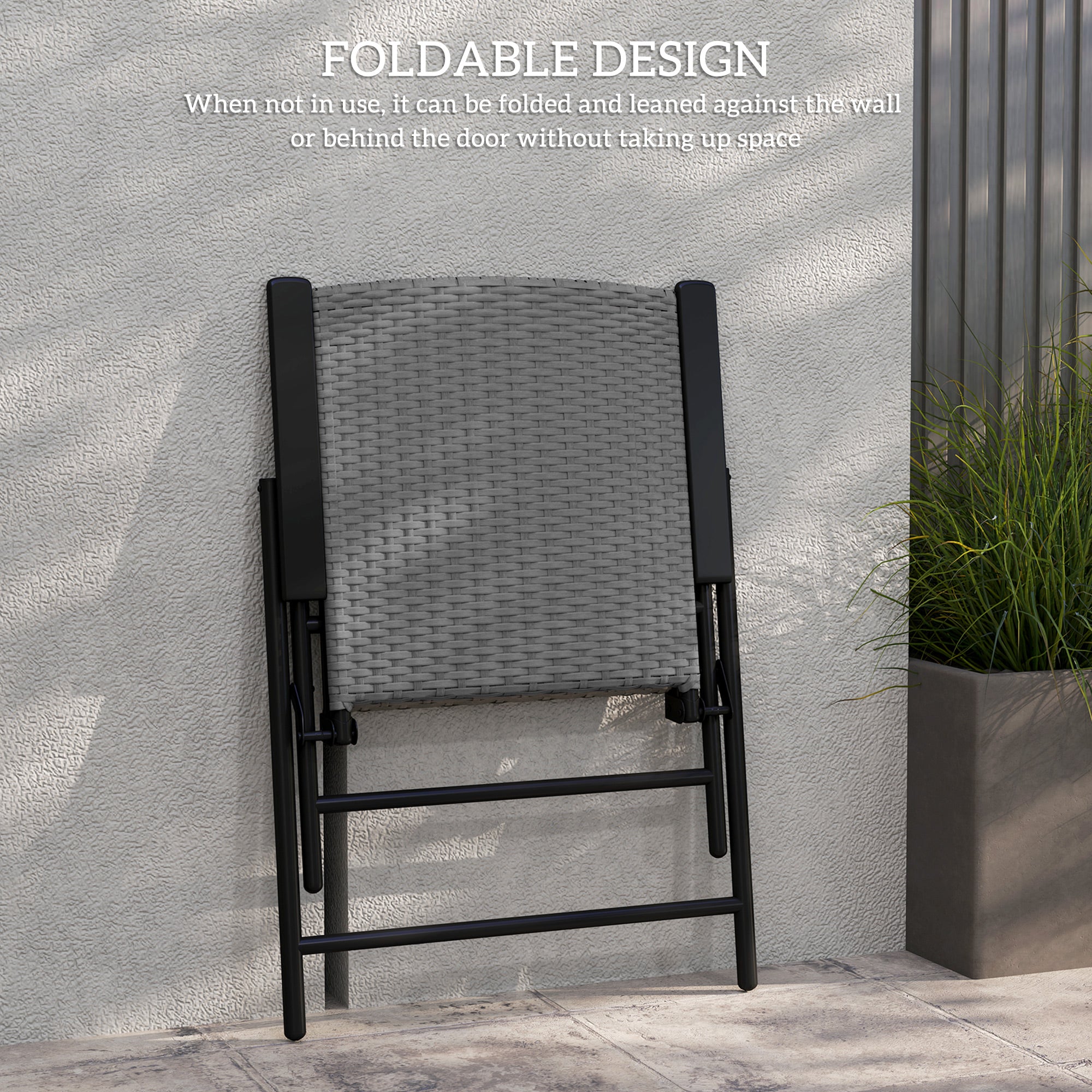 Outsunny Set of Four Folding Rattan Seat Chairs - Grey - North Peak Garden Furniture