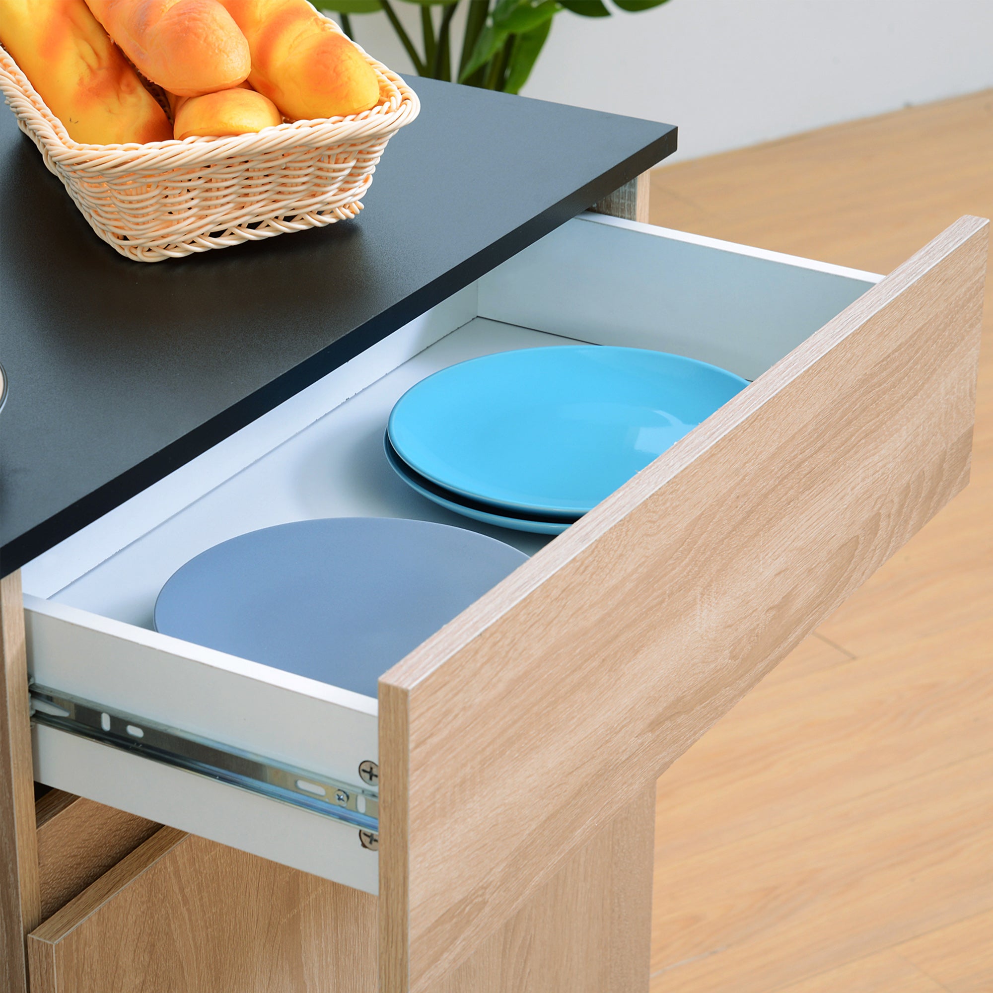HOMCOM Kitchen Storage Trolley Cart Cupboard Rolling Island Shelves Cabinet With Door and Drawer Locking Wheels - North Peak Garden Furniture