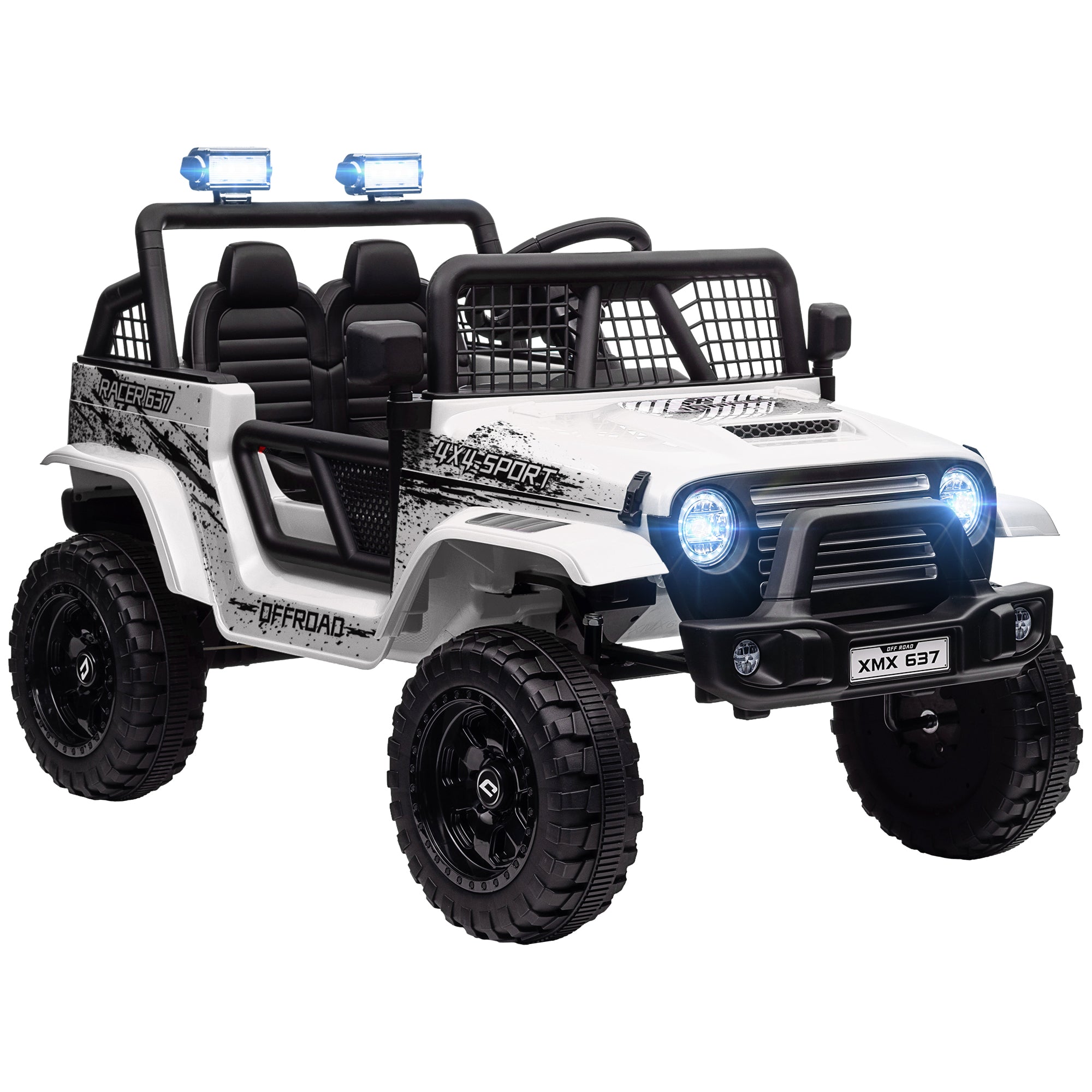 AIYAPLAY 12V Battery Powered Kids Ride On Car, Electric Truck w/ Spring Suspension, Remote, Music Horn Lights - White