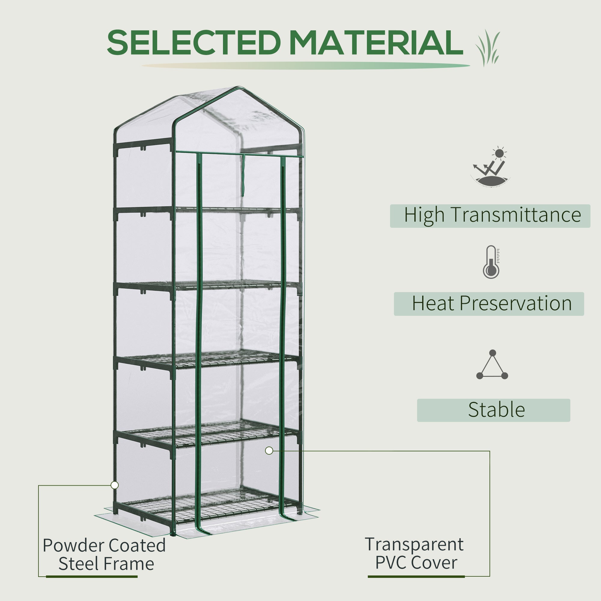 Outsunny 5 Tier Mini Greenhouse Outdoor Flower Stand Green House PVC Cover Portable Shed Metal Frame Transparent 69 x 49 x 193cm - North Peak Garden Furniture