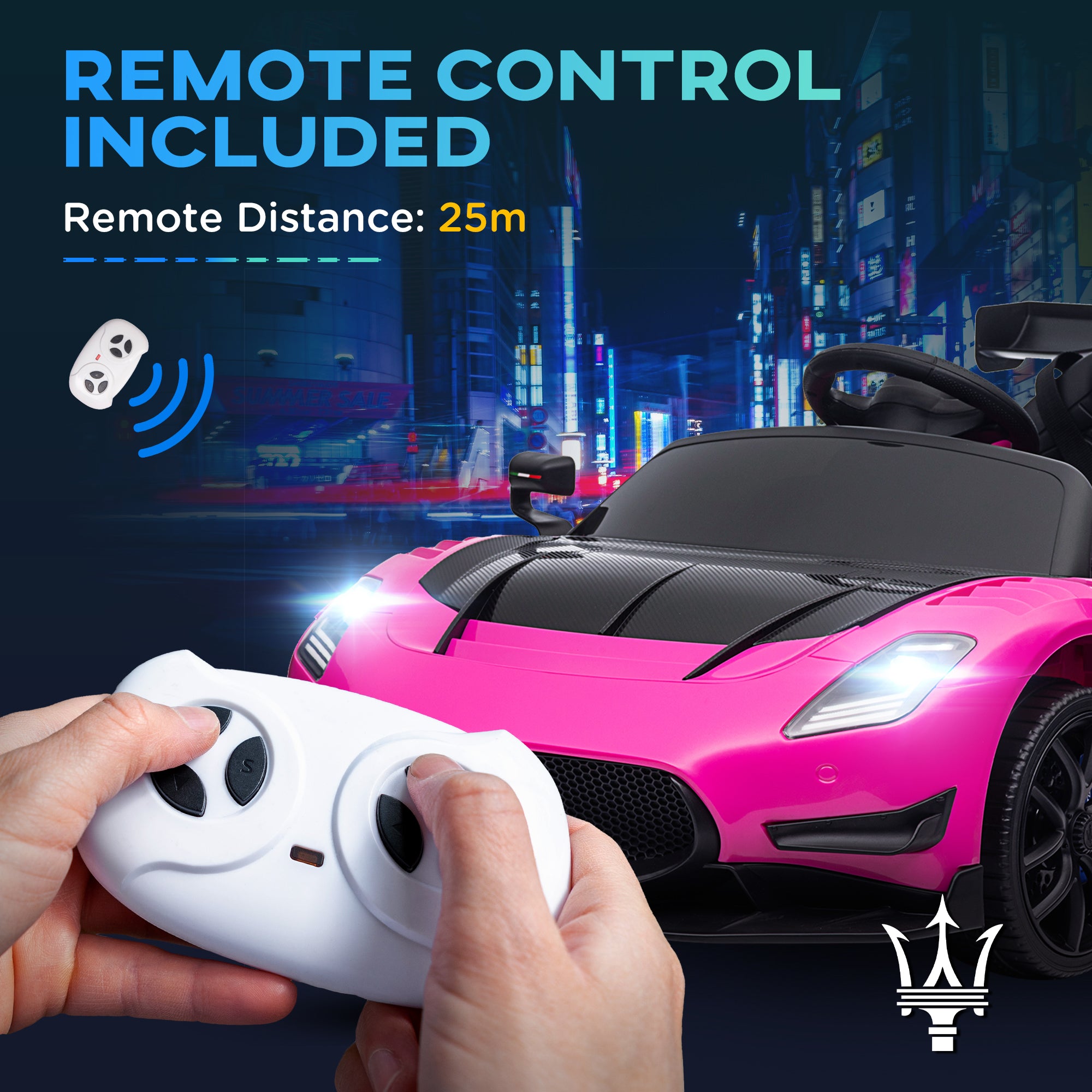 AIYAPLAY Maserati GT2 Licensed 12V Kids Electric Ride on Car with 4 Suspension, Remote Control Music Horn Lights - Pink - North Peak Garden Furniture