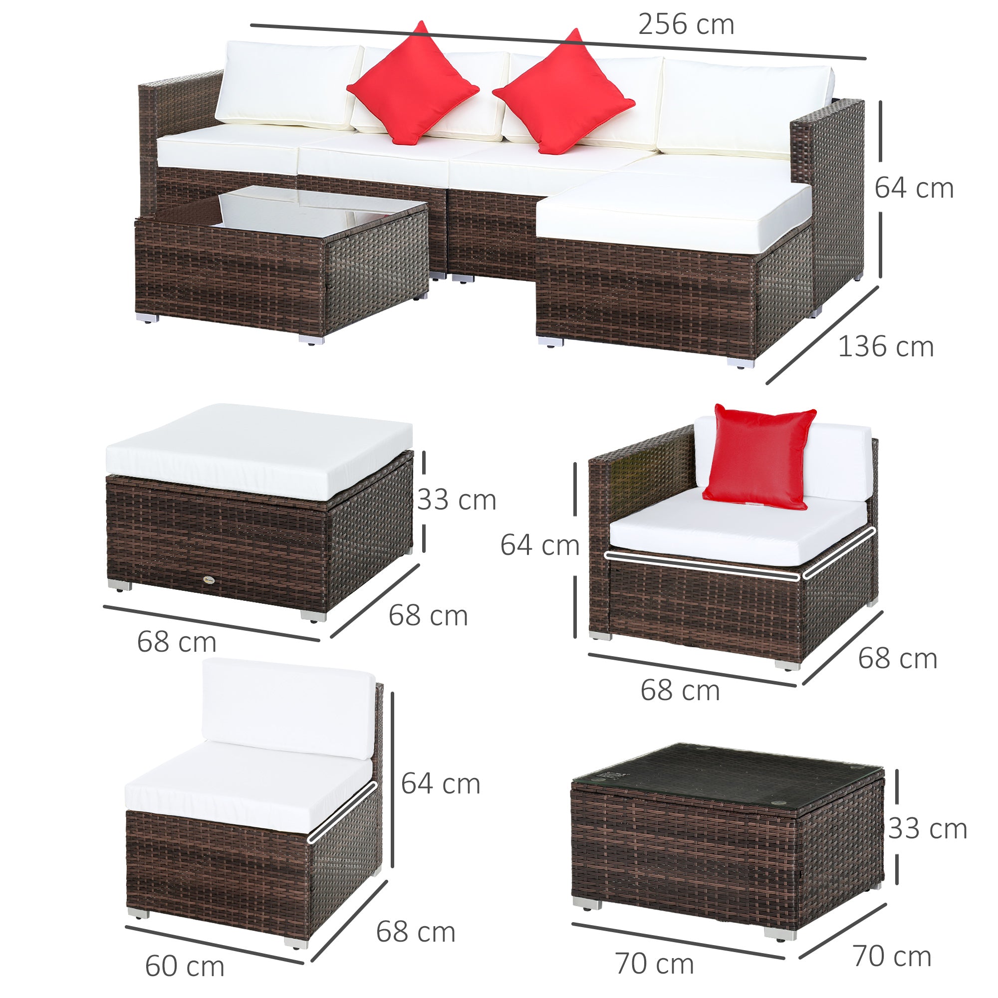 Outsunny 5-Seater Rattan Furniture Set- Brown/Milk White