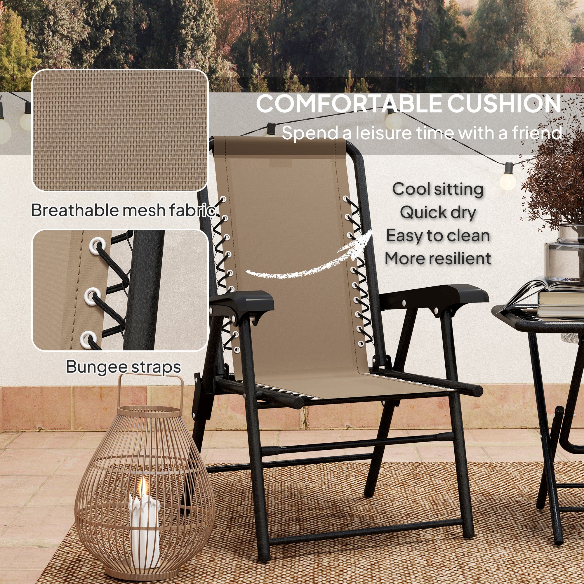 Outsunny Three-Piece Garden Table and Chair Set - Khaki - North Peak Garden Furniture