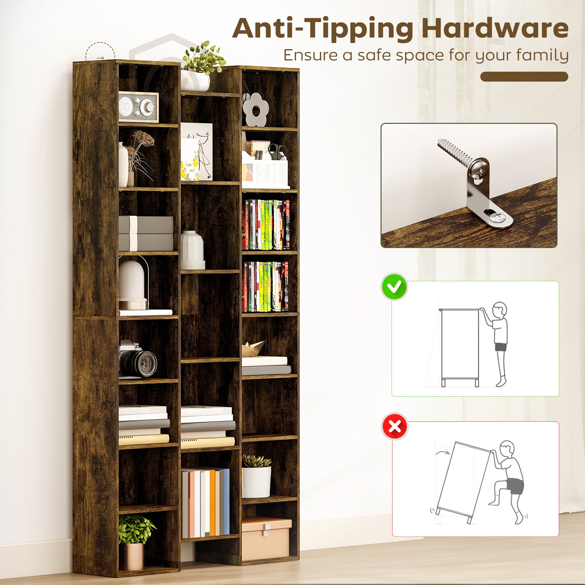 HOMCOM 21-Compartment Bookshelf - Brown