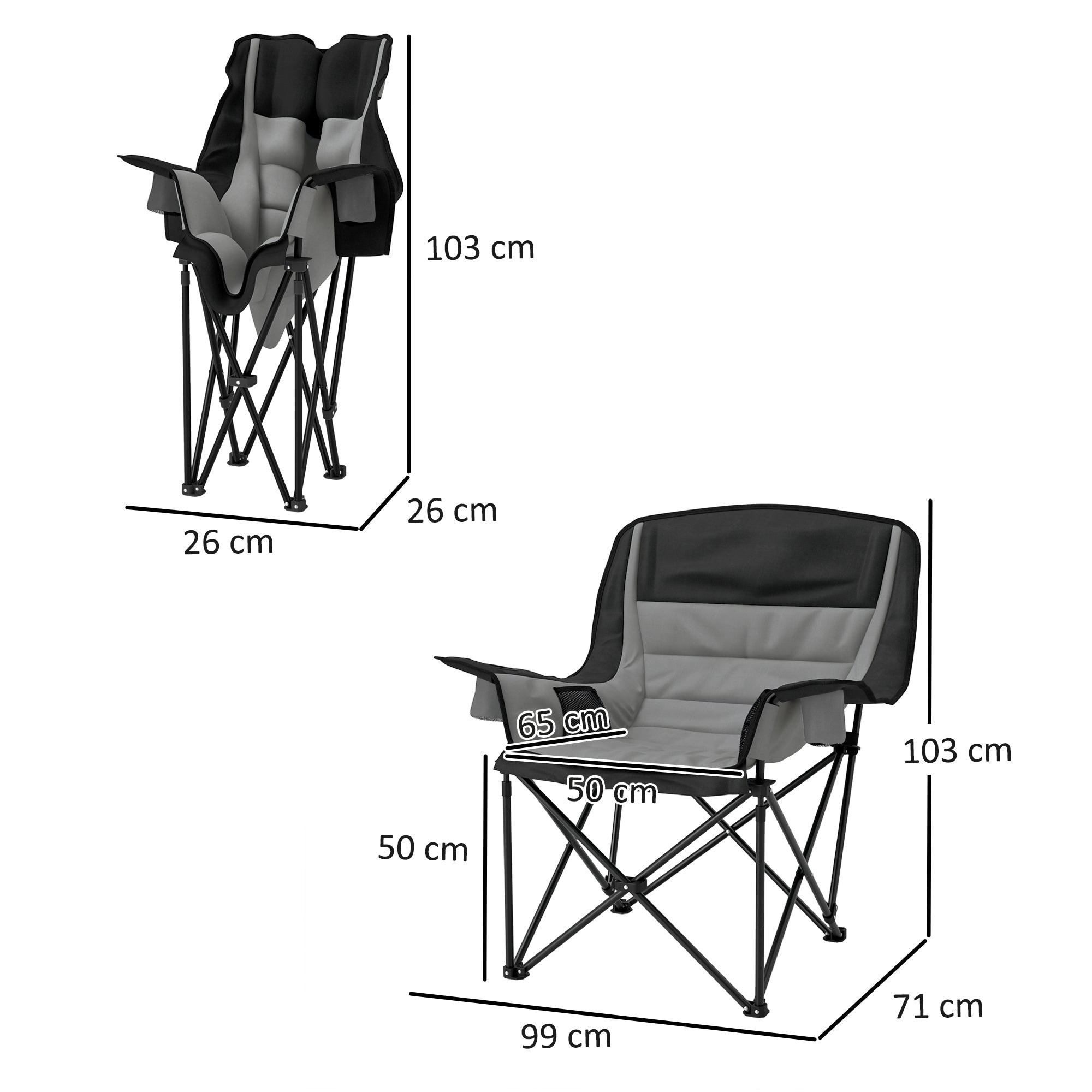 Outsunny Portable Padded Camping Chair, with Bag - Black/Grey - North Peak Garden Furniture