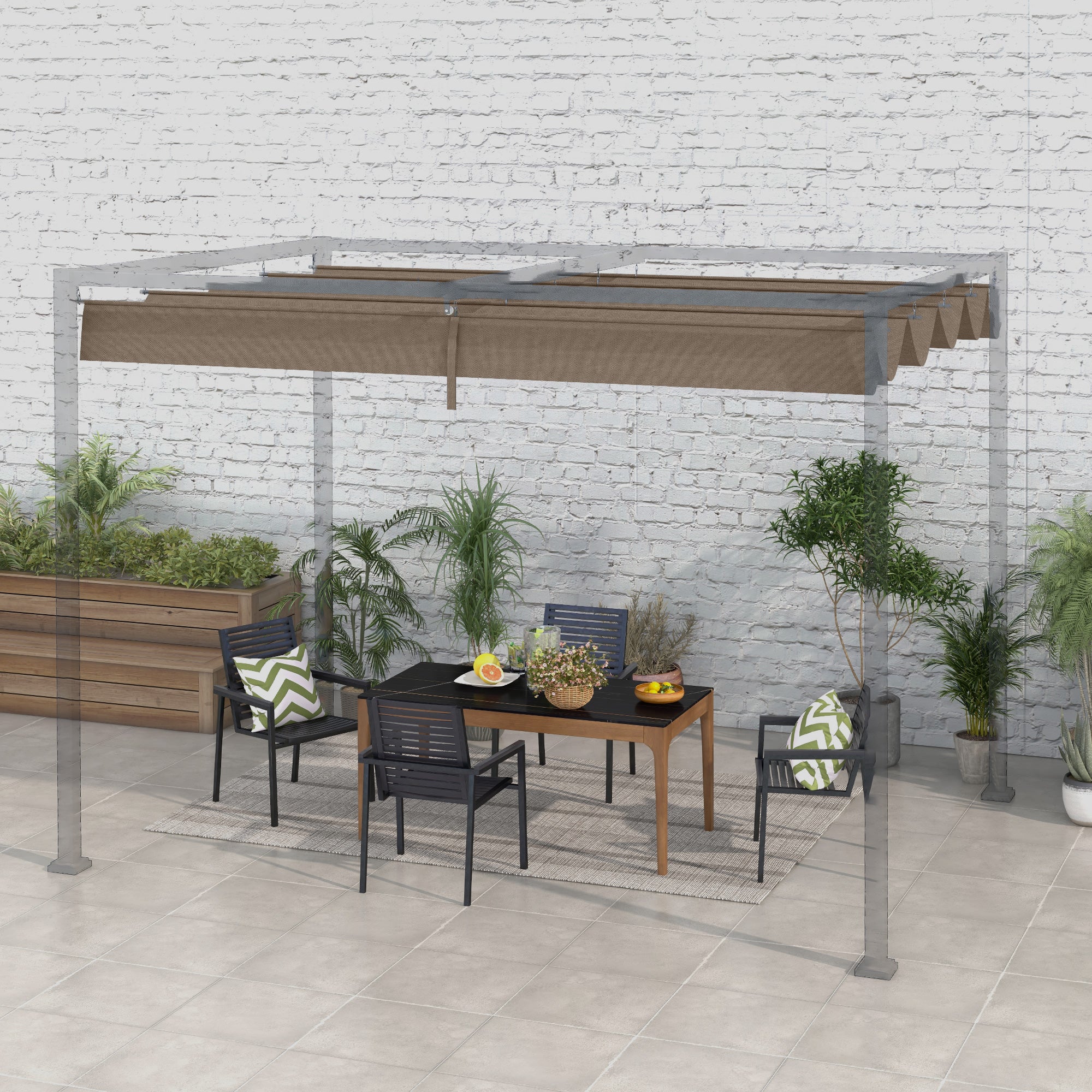 Outsunny Pergola Roof, Retractable Sun Shade Cover for 2.85 x 2m Pergola, UV30+ Protected, Coffee - North Peak Garden Furniture