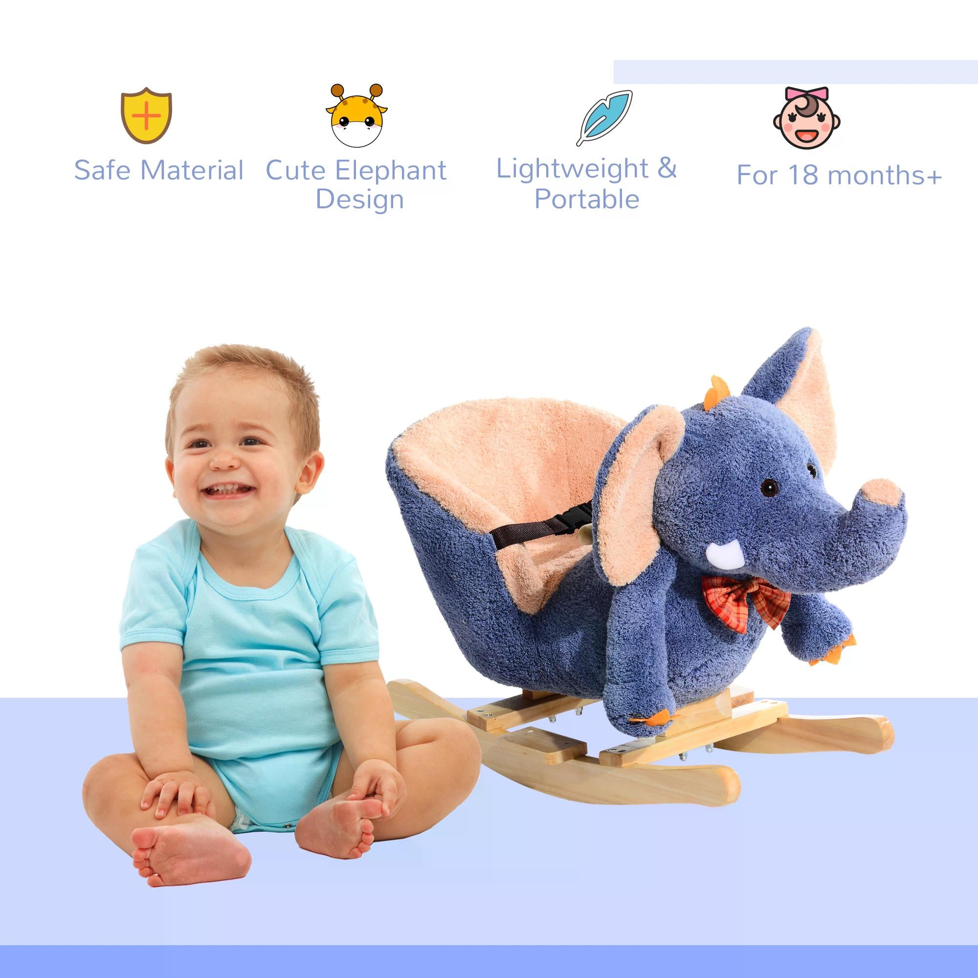 HOMCOM Children Rocking Seat with Sound, Elephant-Blue/Beige - North Peak Garden Furniture