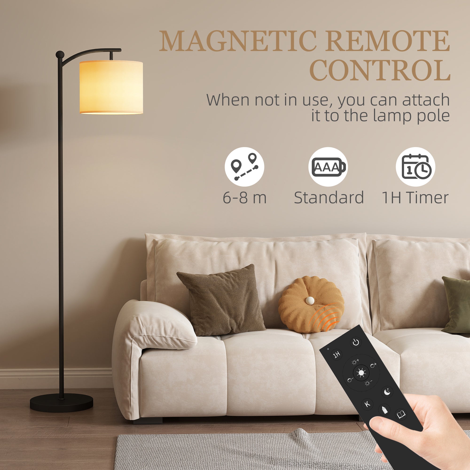 HOMCOM LED Floor Lamp, Stepless Dimmable Reading Standing Lamp with Magnetic Remote Control and 11 Colours Temperature & 11 Brightness Levels, 60 Min Timer for Living Room, Bedroom, Office, Black - North Peak Garden Furniture