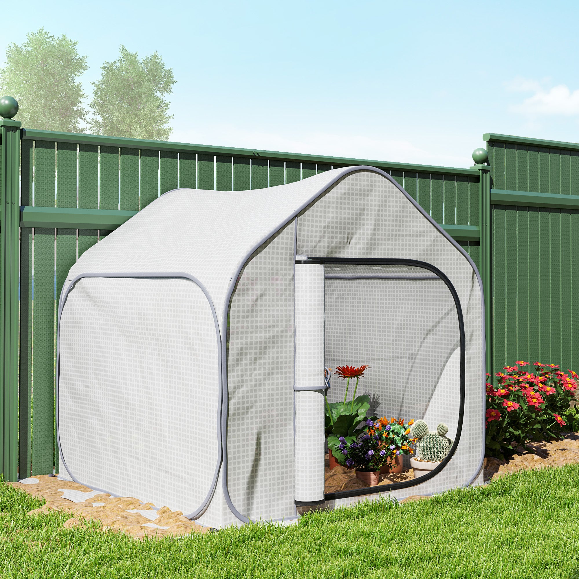 Outsunny 150 x 148cm Pop-Up Greenhouse - White - North Peak Garden Furniture