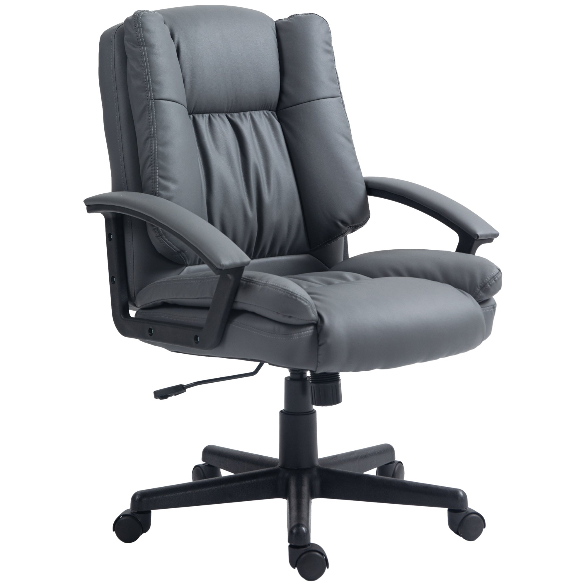 HOMCOM Office Chair, Faux Leather Computer Desk Chair, Mid Back Executive Chair with Adjustable Height and Swivel Rolling Wheels for Home Study, Dark Grey - North Peak Garden Furniture