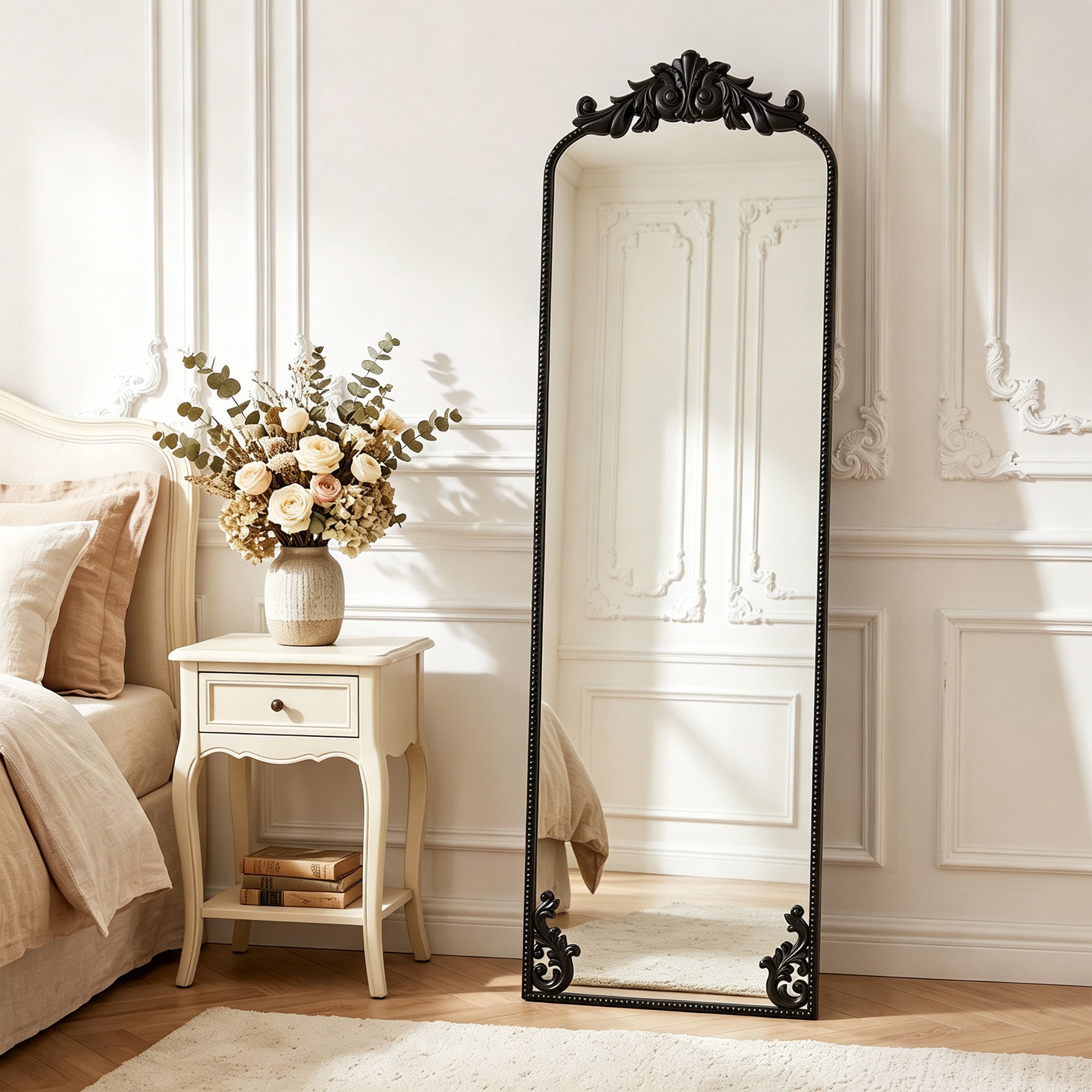 HOMCOM Floor Mirror, 50 x 160 cm Full Length Mirror with Baroque Metal Frame for Bedroom, Living Room, Dressing Room, Black