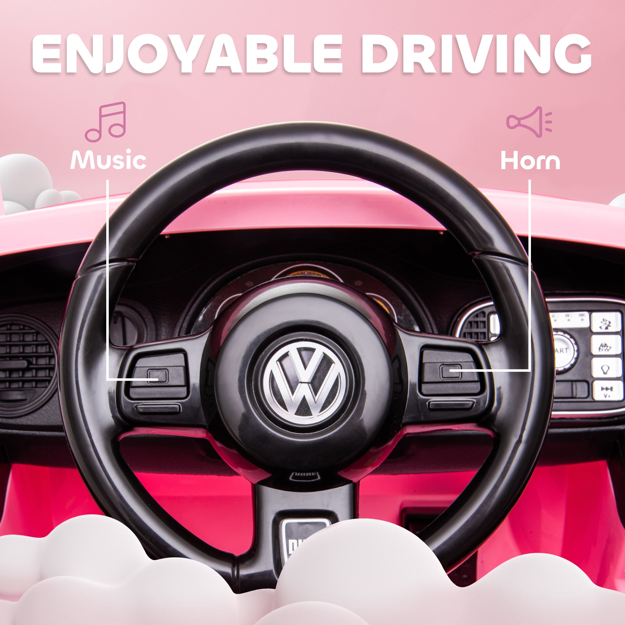 AIYAPLAY Volkswagen Beetle Licensed 12V Ride on Car w/ Remote Control, Suspension Wheels, Soft Start, Lights, Music, Pink - North Peak Garden Furniture