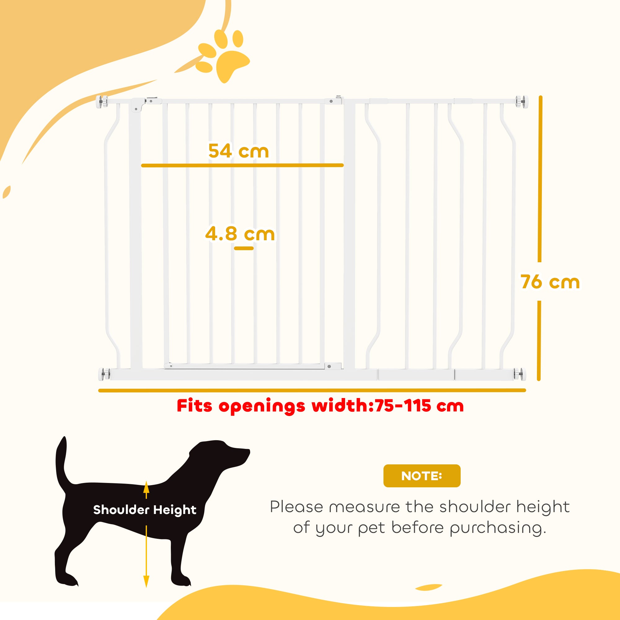 PawHut Wide Dog Safety Gate, with Door Pressure, for Doorways, Hallways, Staircases - White - North Peak Garden Furniture