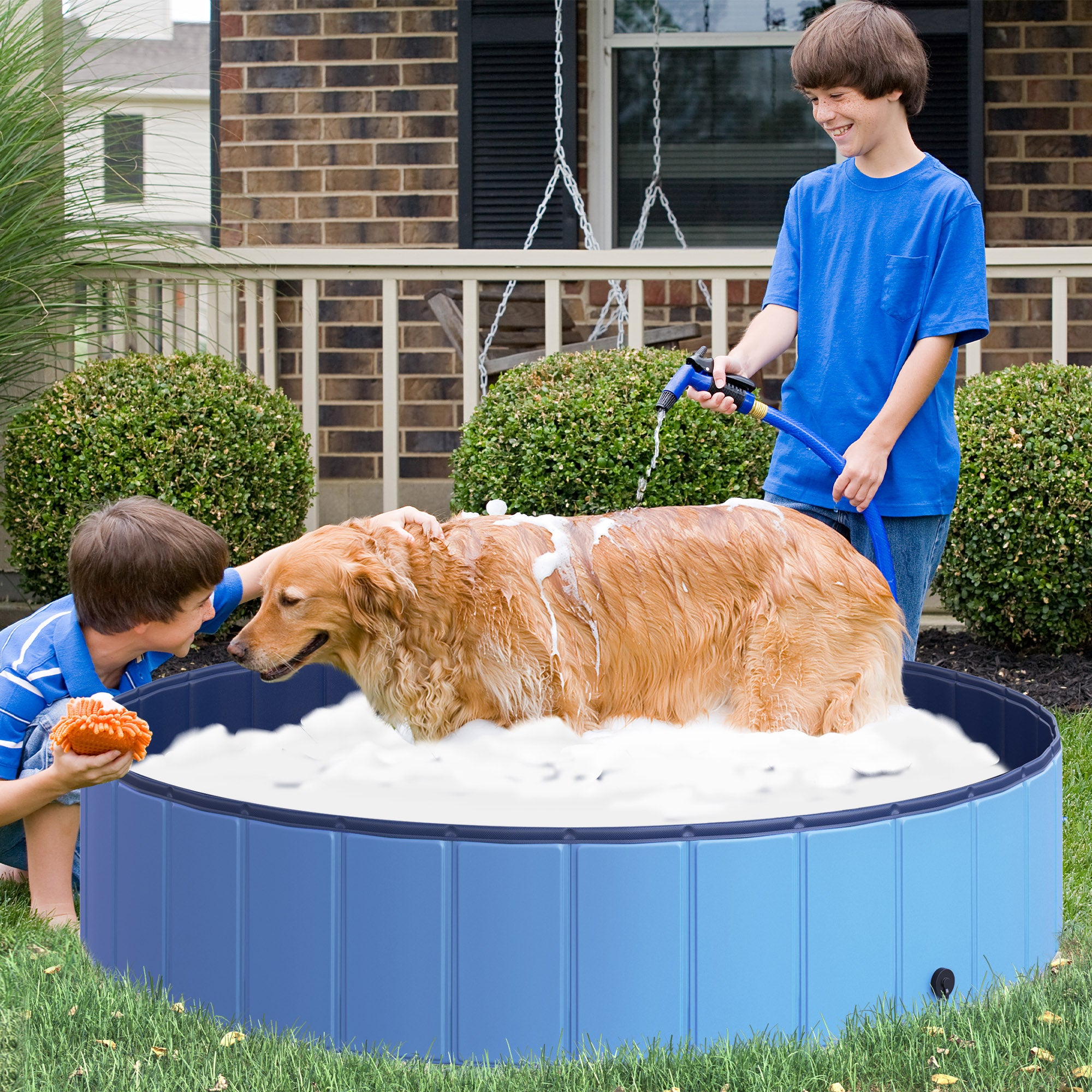 Pawhut Durable Pet Swimming Pool, Foldable Dog Paddling Pool, Easy Setup, Non-Slip, 140 x 30H cm, Blue