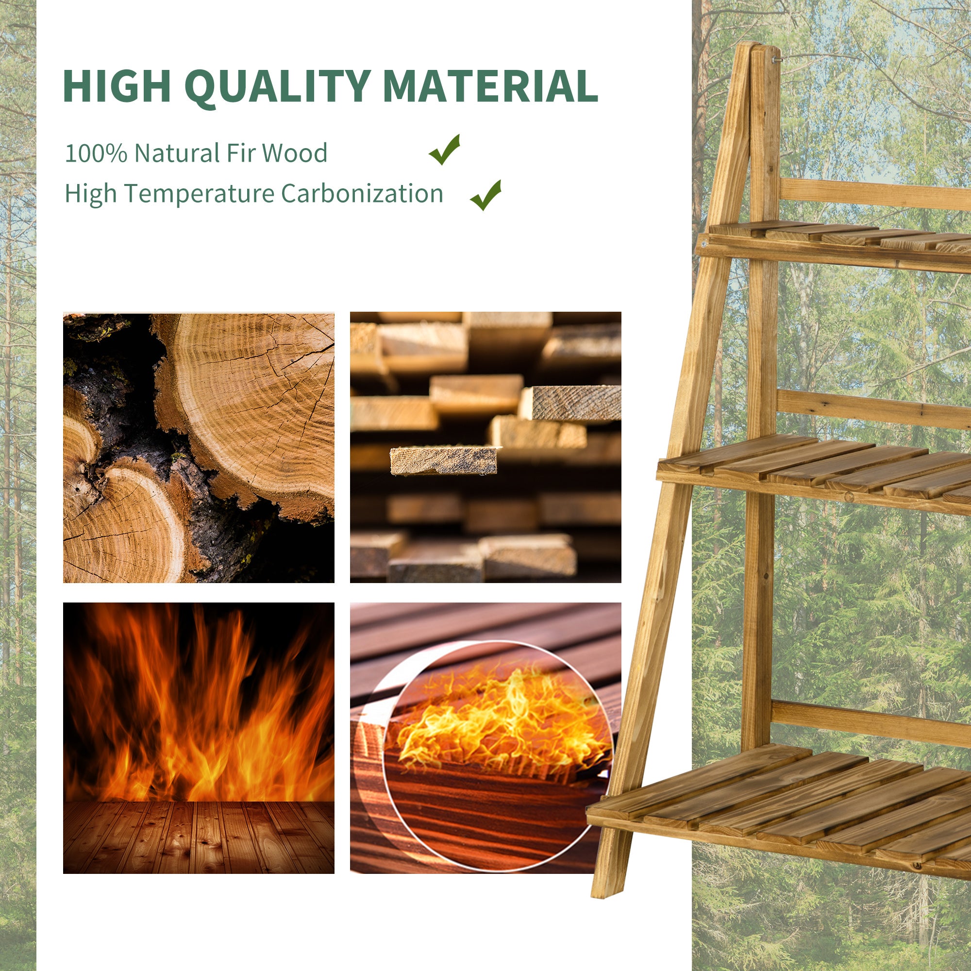 Outsunny Wooden Folding Flower Pot Stand 3 Tier Garden Planter Display Ladder Gardener Storage Shelves Rack Herb Holder (60L x 37W x 93H cm) - North Peak Garden Furniture