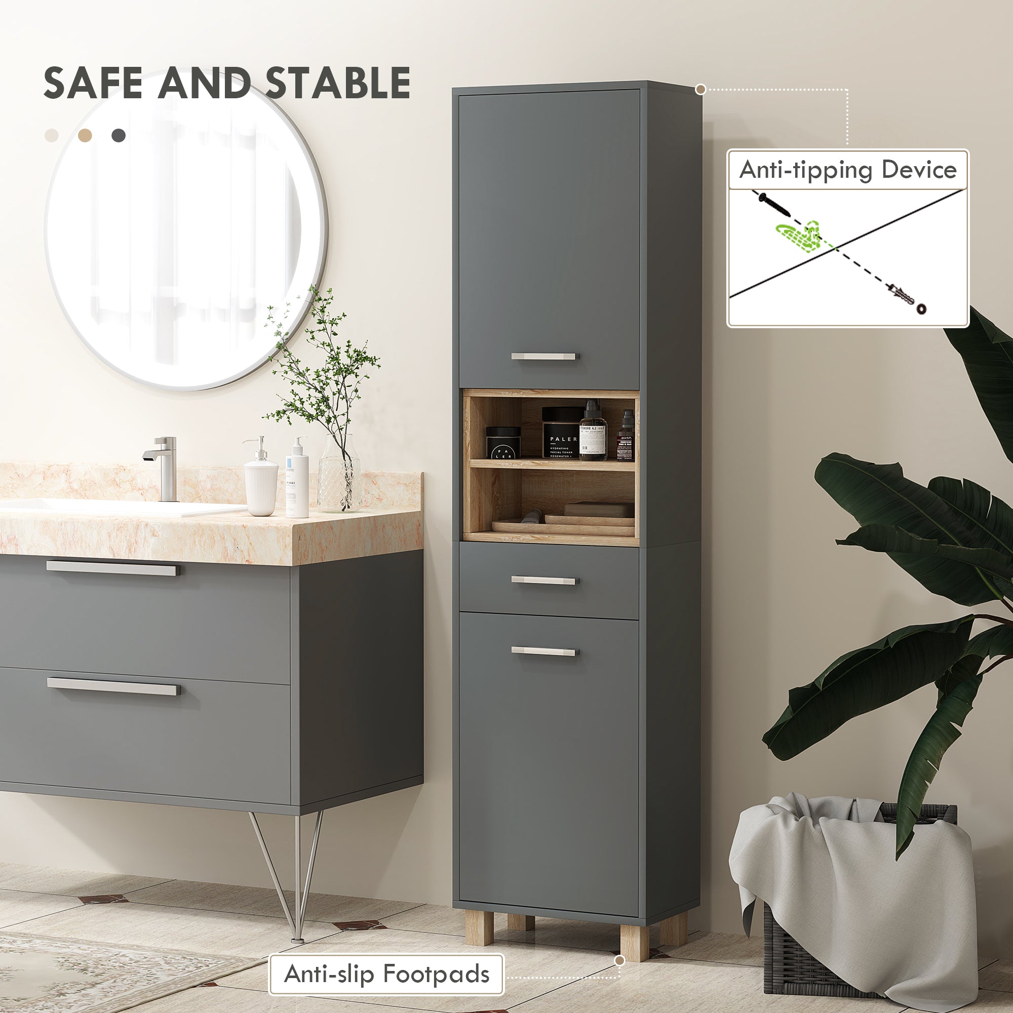 HOMCOM Tall Bathroom Storage Cabinet, Bathroom Storage Unit, Freestanding Bathroom Cabinet with Open Shelves and Drawer - North Peak Garden Furniture