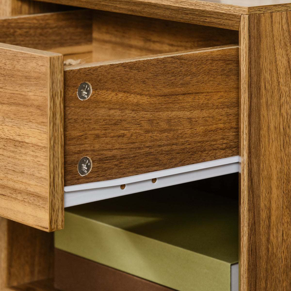 HOMCOM Modern Bedside Table Nightstand, Living Room End Table, Side Table with Drawer and Shelf, Walnut Brown - North Peak Garden Furniture