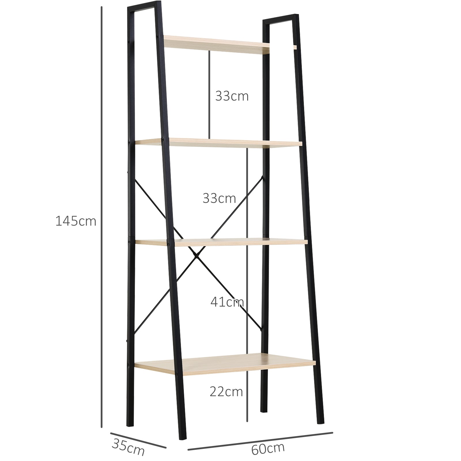 HOMCOM 4-Tier Vintage Ladder Shelf Bookcase Wood Storage Rack Stand Plants Display Black natural - North Peak Garden Furniture